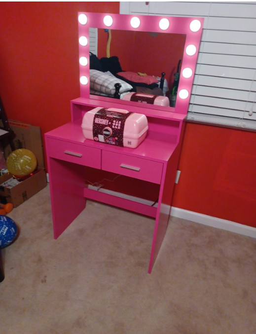 Pink Vanity Desk with Mirror & Lights-American Furniture Outlet