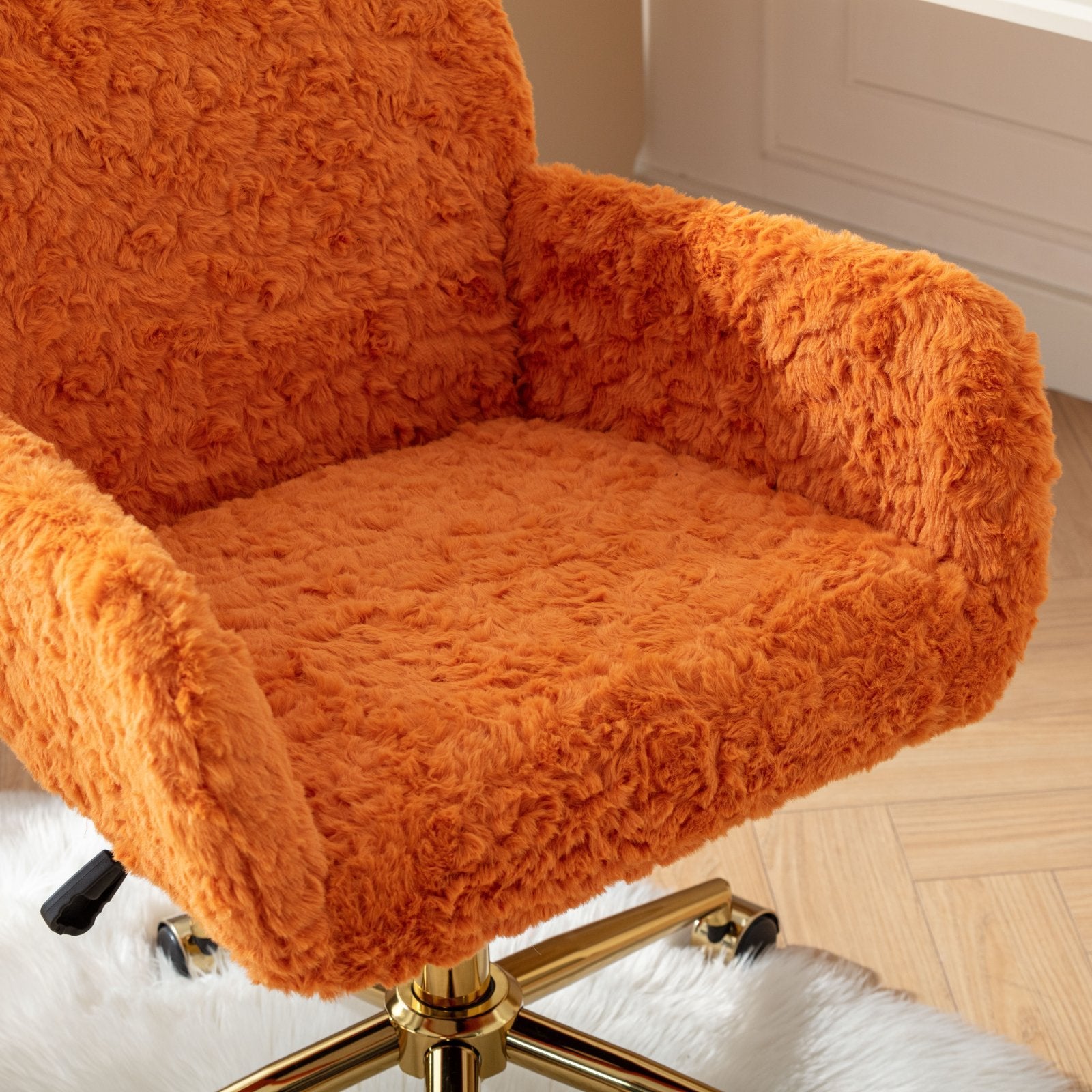 Plush Home Office Chair with Gold Base - Orange-American Furniture Outlet