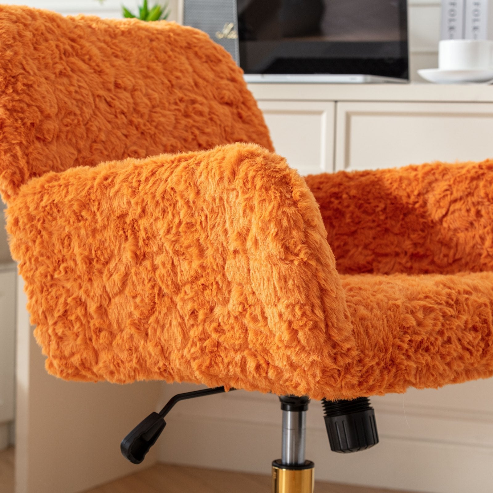 Plush Home Office Chair with Gold Base - Orange-American Furniture Outlet