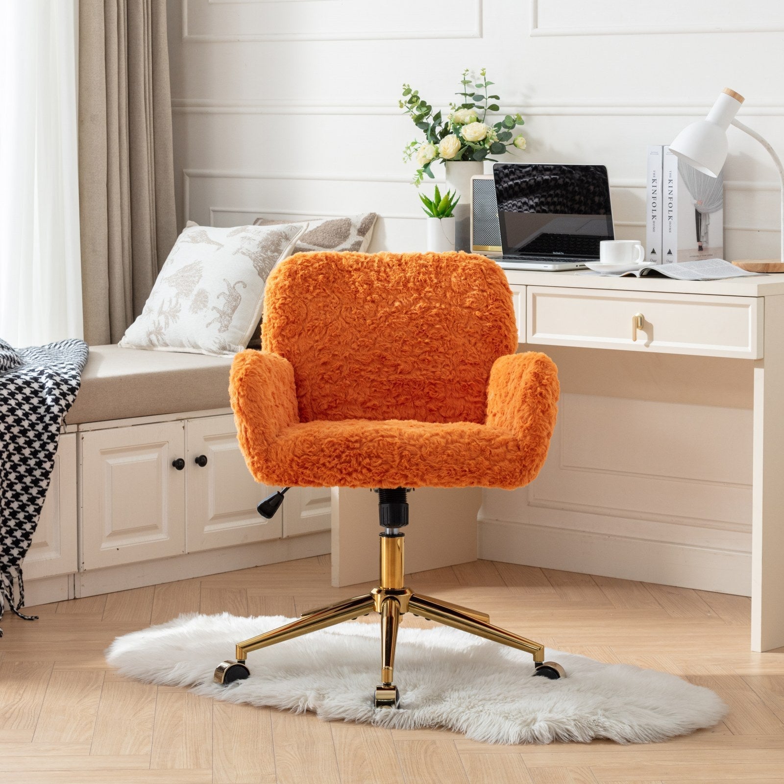 Plush Home Office Chair with Gold Base - Orange-American Furniture Outlet