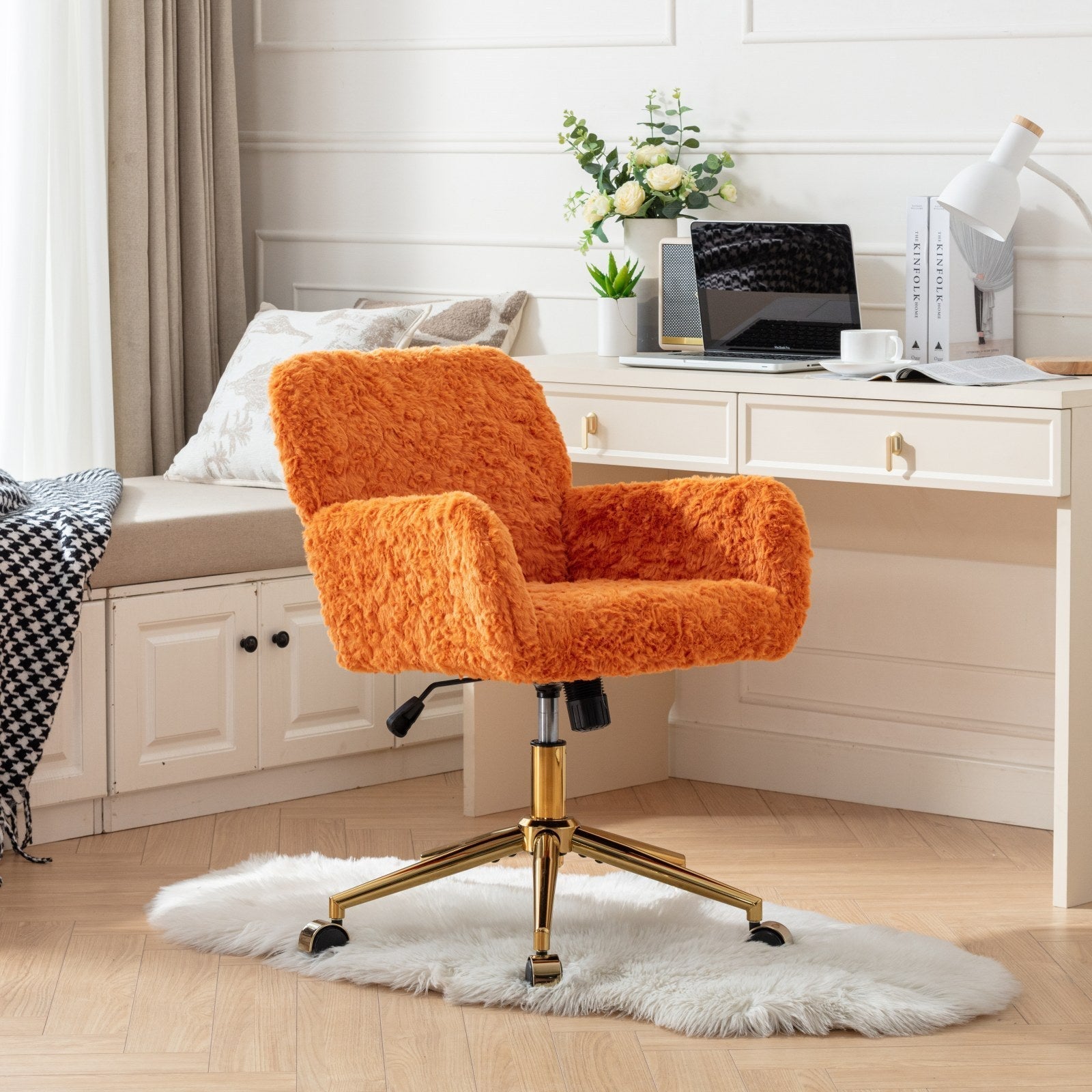 Plush Home Office Chair with Gold Base - Orange-American Furniture Outlet