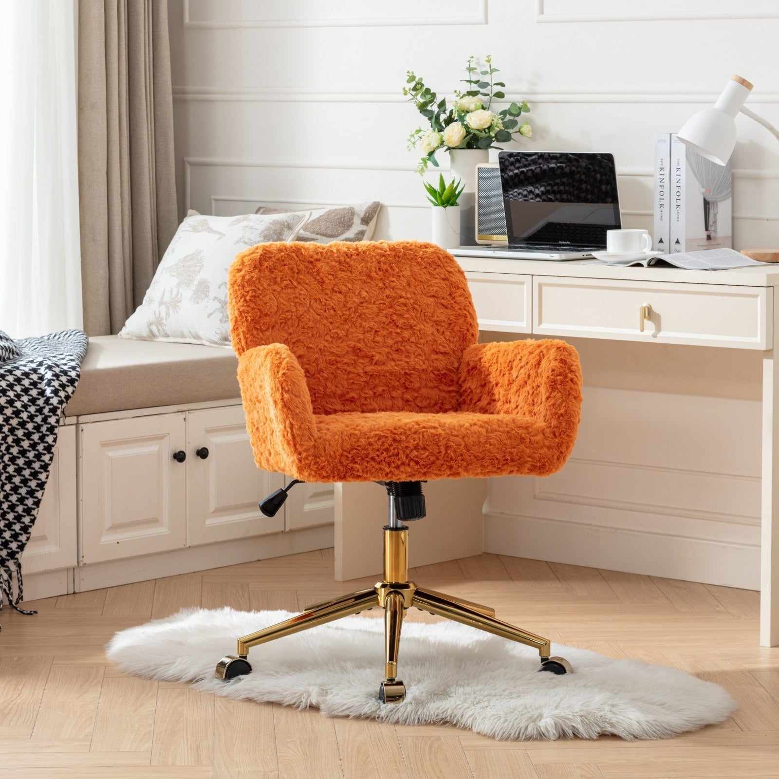 Plush Home Office Chair with Gold Base - Orange-American Furniture Outlet