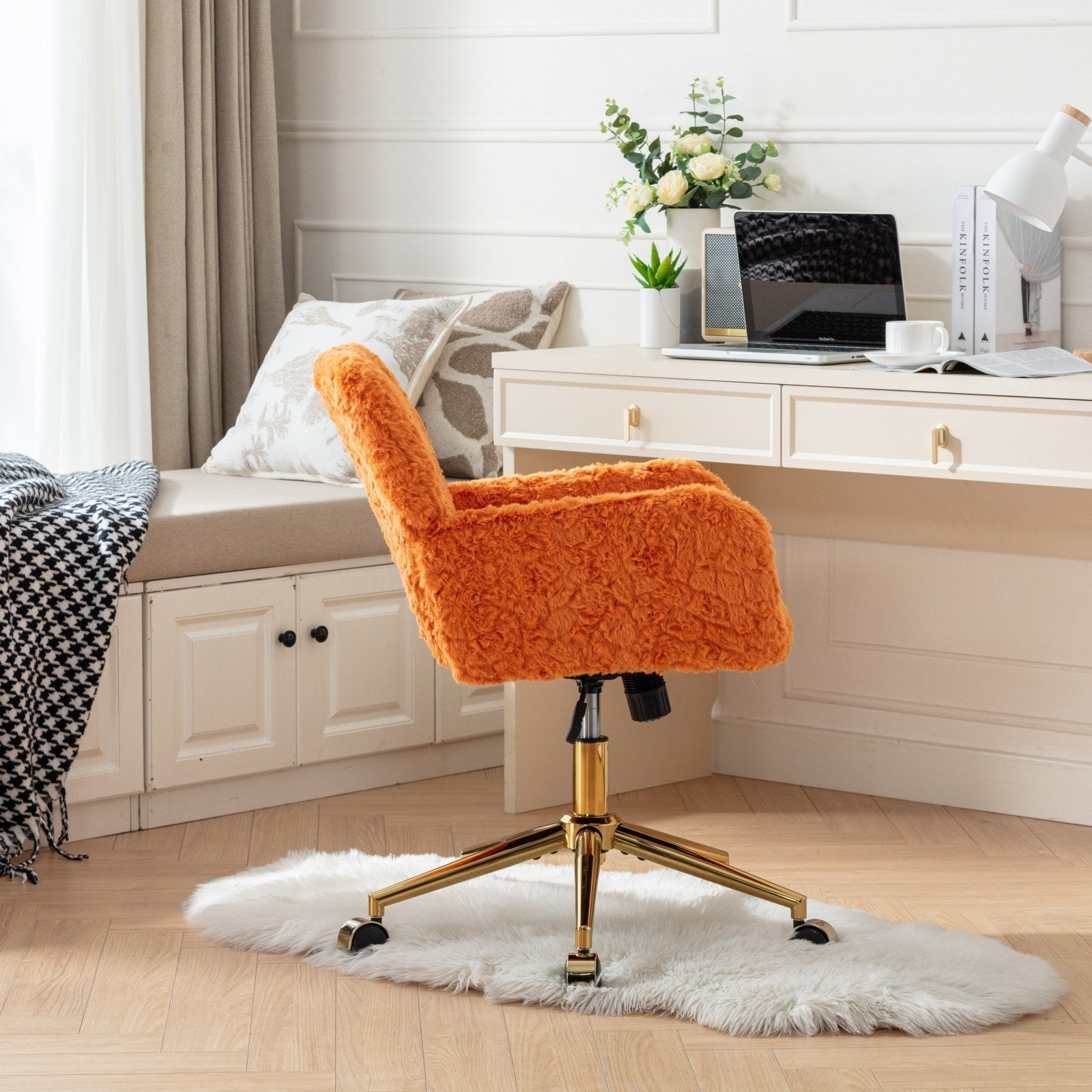 Plush Home Office Chair with Gold Base - Orange-American Furniture Outlet