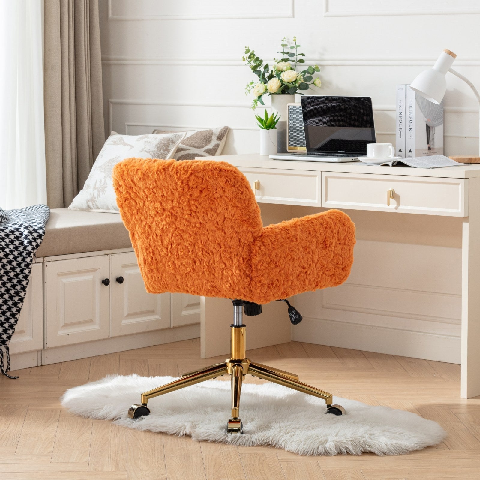 Plush Home Office Chair with Gold Base - Orange-American Furniture Outlet