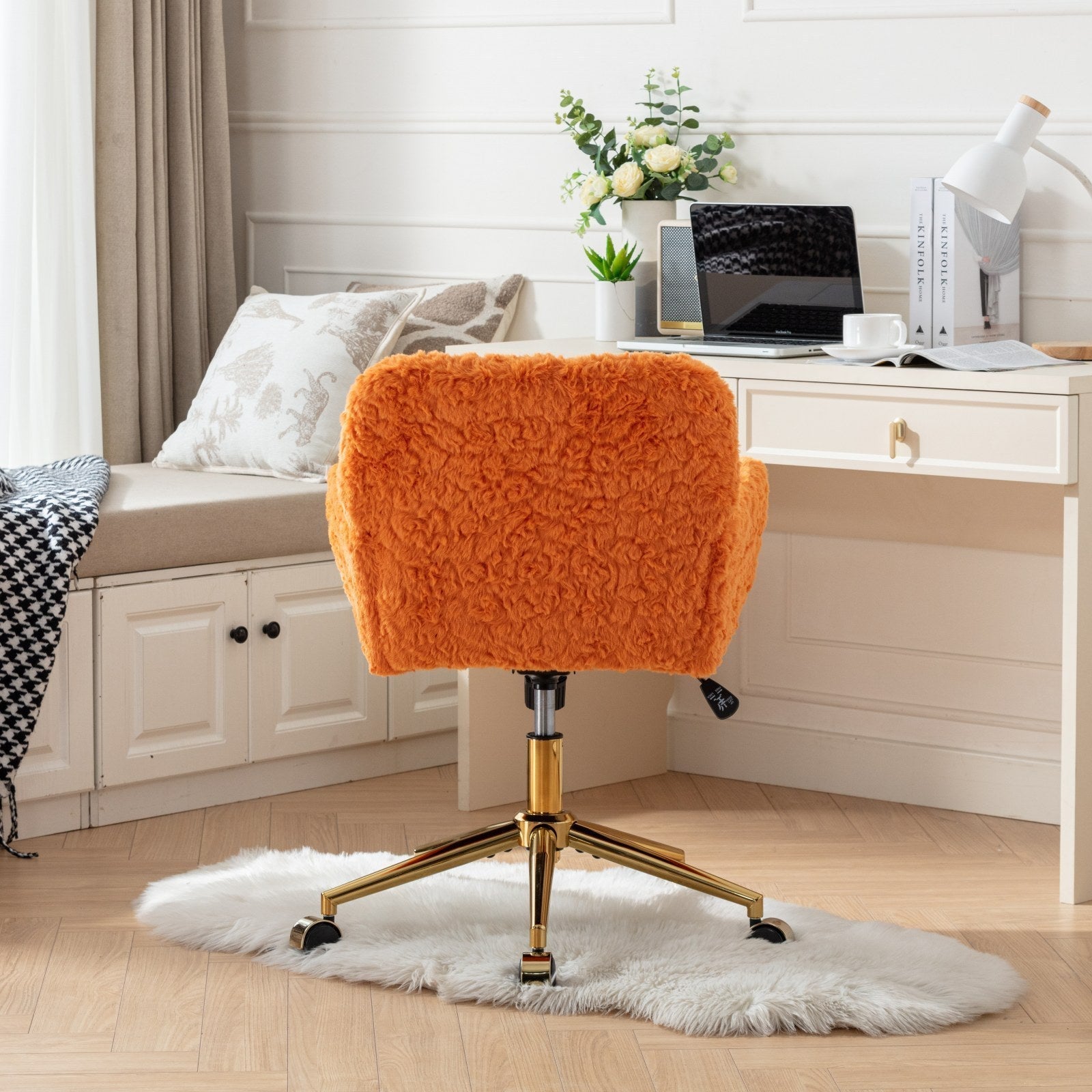 Plush Home Office Chair with Gold Base - Orange-American Furniture Outlet