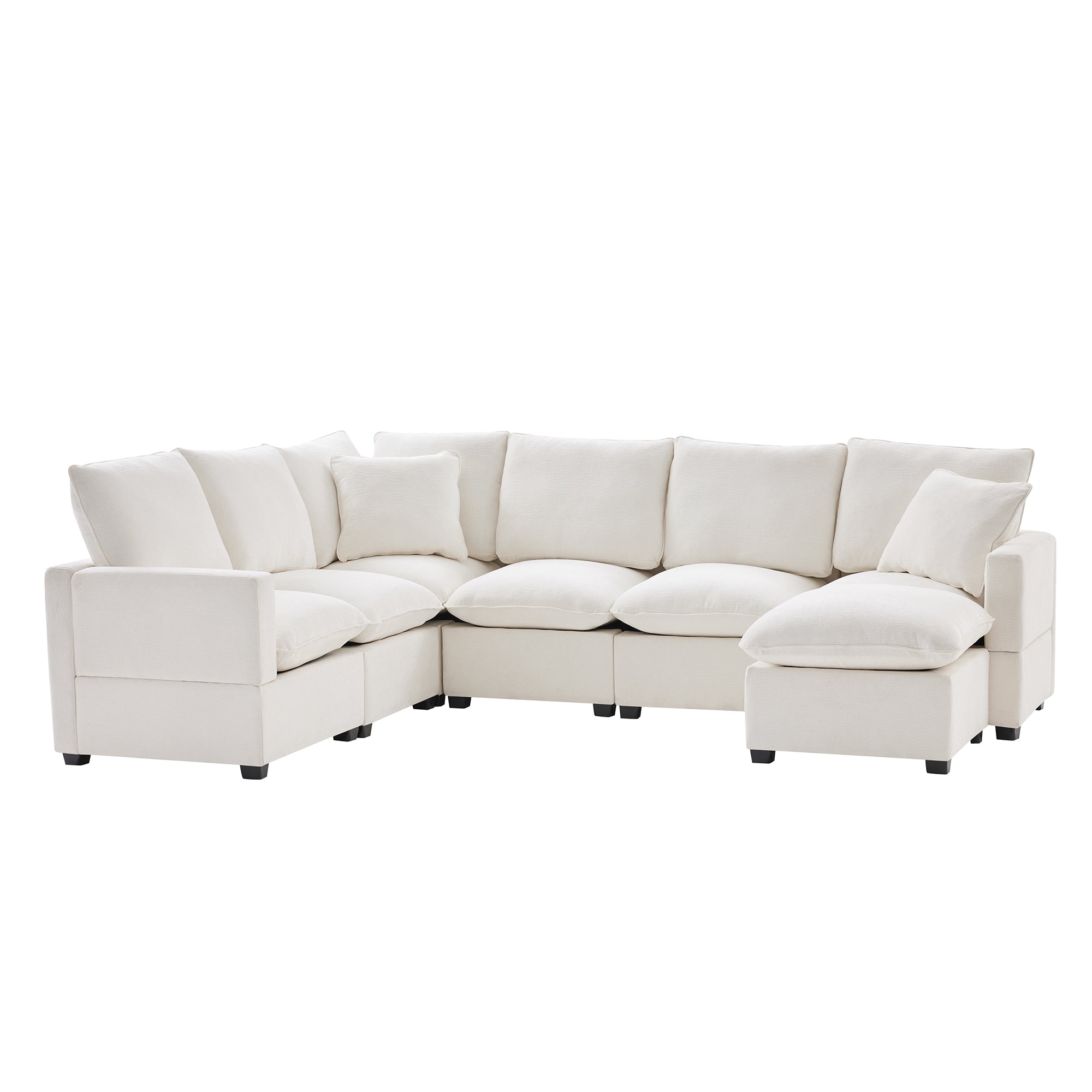 Plush White Chenille Modular U-Shape Sectional-American Furniture Outlet -American Furniture Outlet