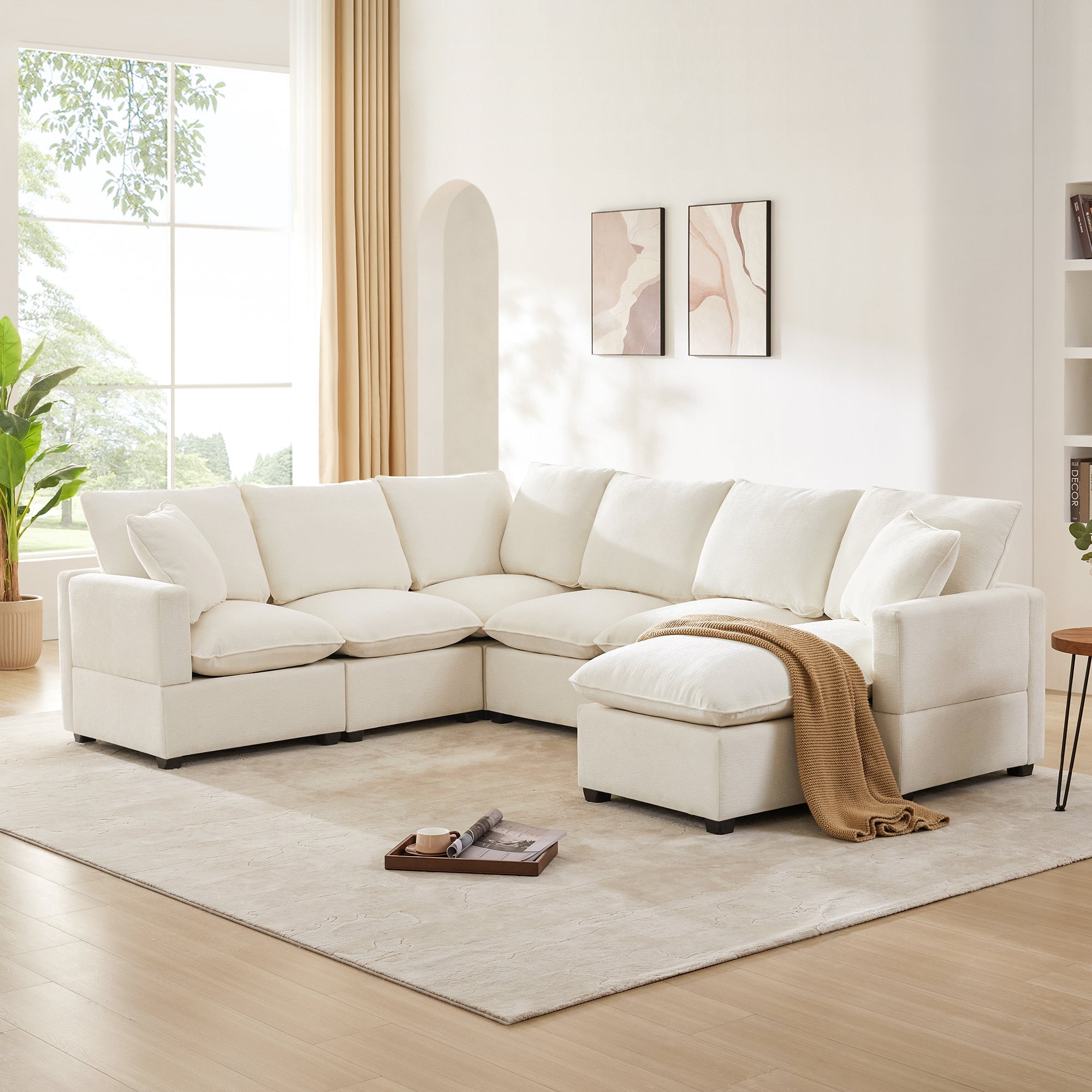 Plush White Chenille Modular U-Shape Sectional-American Furniture Outlet -American Furniture Outlet