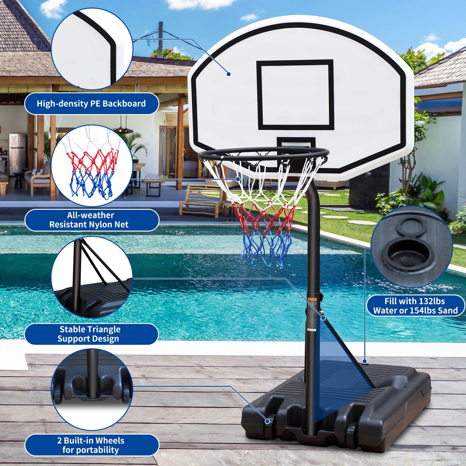 Poolside Basketball Hoop - Adjustable Height-American Furniture Outlet