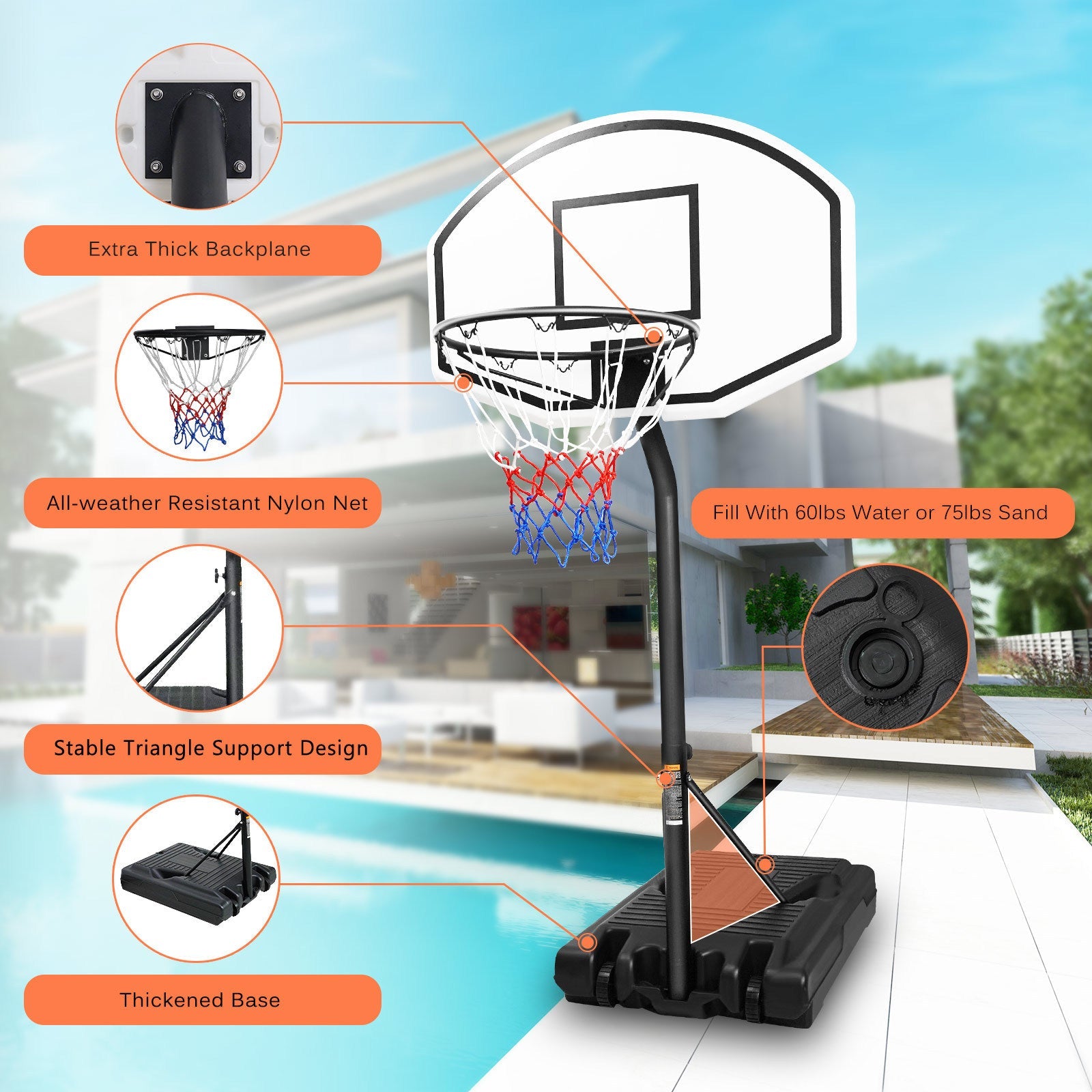 Poolside Basketball Hoop - Adjustable Height-American Furniture Outlet