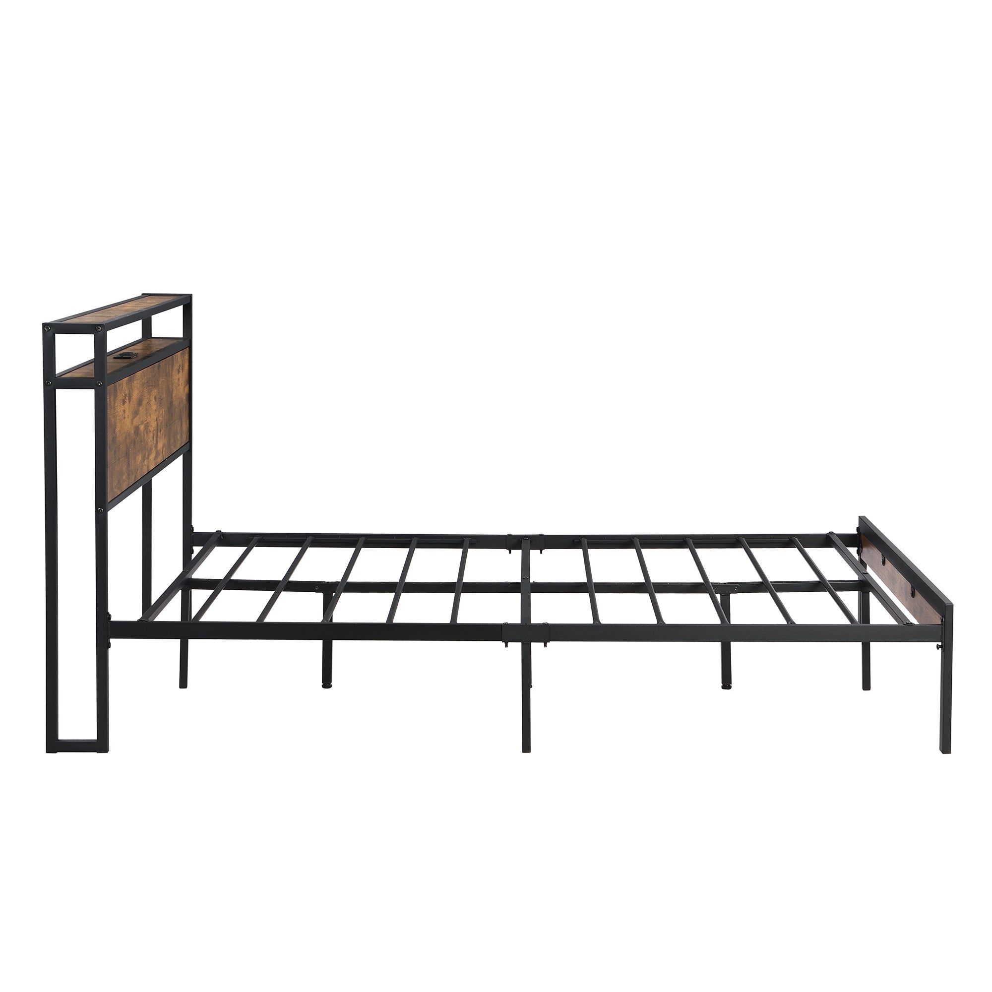 Queen Size Metal Platform Bed Frame with Wooden Headboard & Footboard, USB LINER | No Box Spring | Large Under Bed Storage | Easy Assembly-American Furniture Outlet