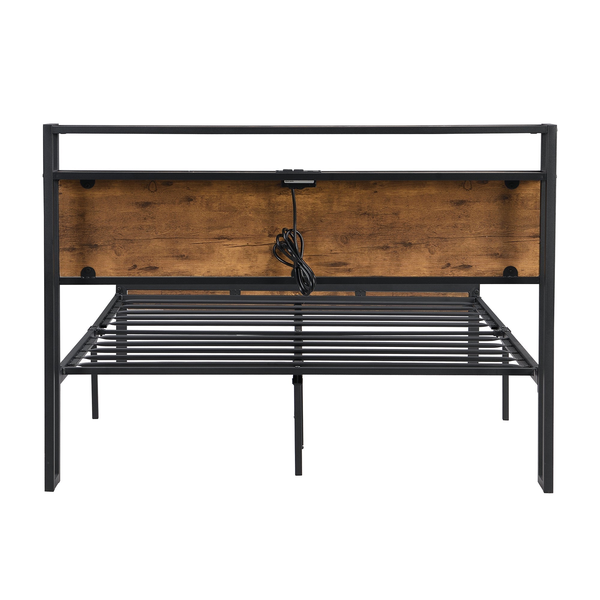 Queen Size Metal Platform Bed Frame with Wooden Headboard & Footboard, USB LINER | No Box Spring | Large Under Bed Storage | Easy Assembly-American Furniture Outlet