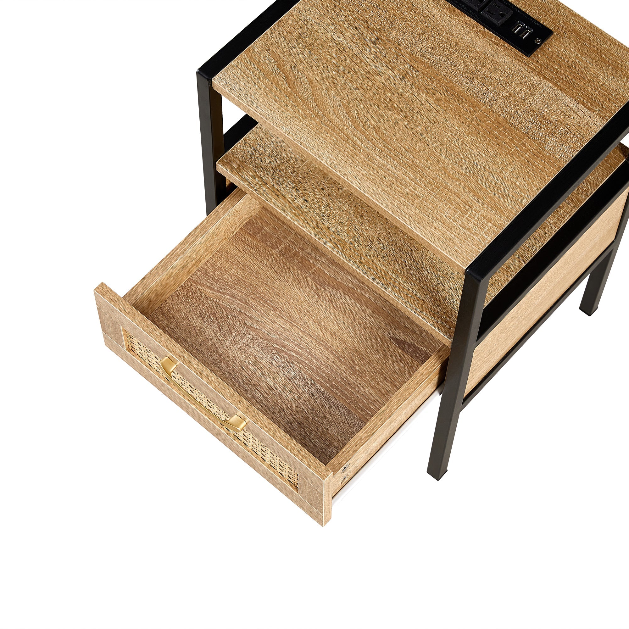 Rattan End Table w/ Power Outlet & USB - 15.75"-American Furniture Outlet