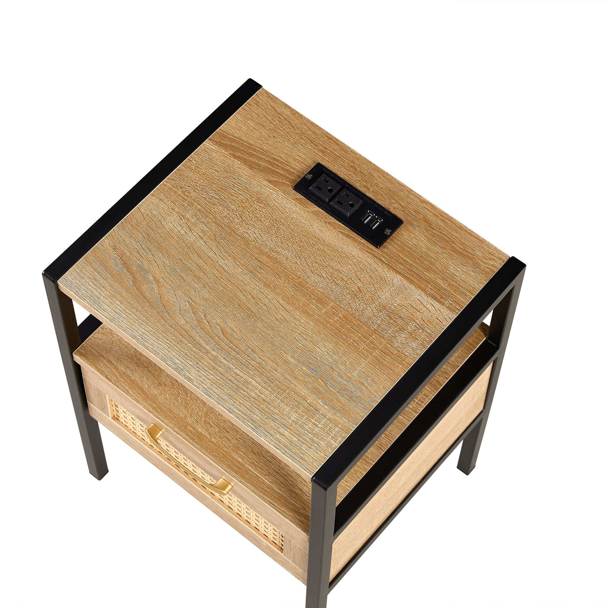 Rattan End Table w/ Power Outlet & USB - 15.75"-American Furniture Outlet