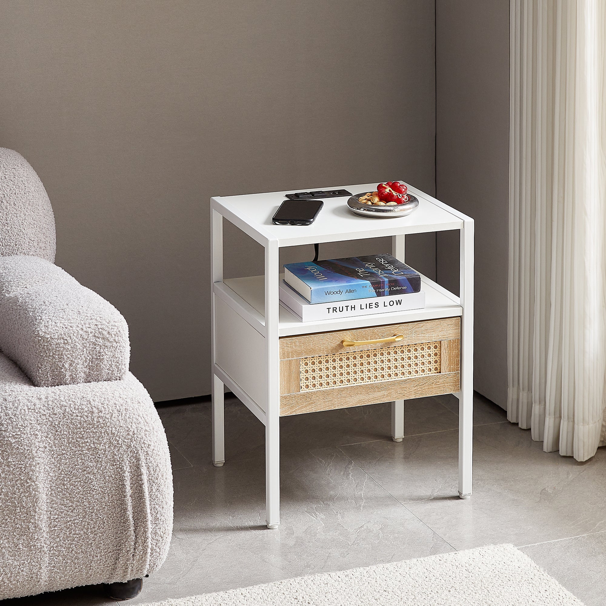 Rattan End Table w/ Power Outlet & USB - 15.75"-American Furniture Outlet