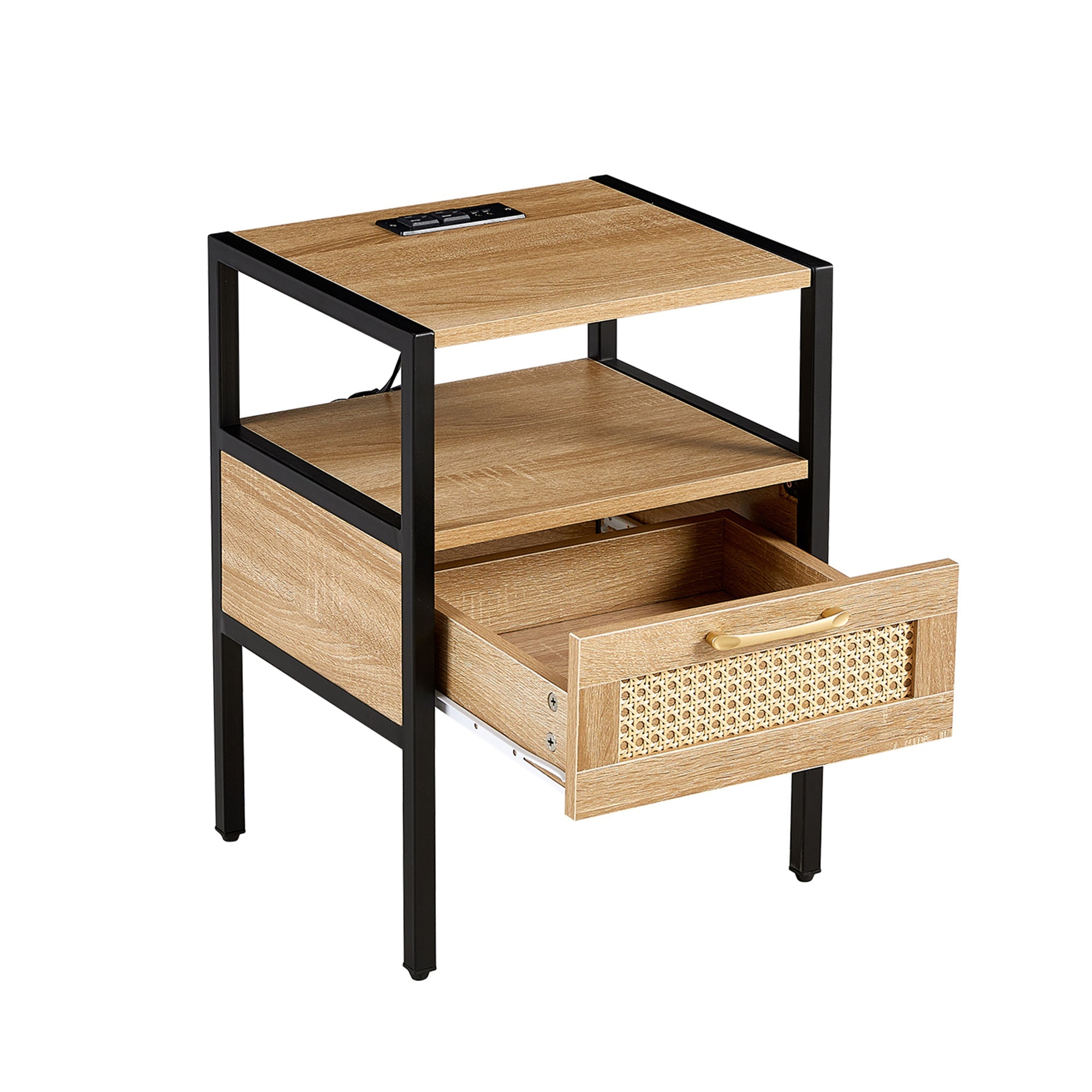 Rattan End Table w/ Power Outlet & USB - 15.75"-American Furniture Outlet