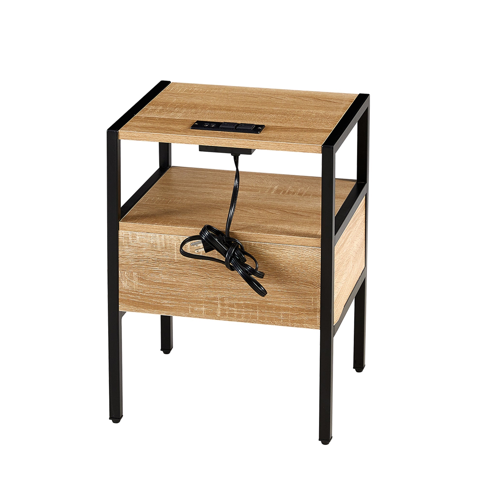 Rattan End Table w/ Power Outlet & USB - 15.75"-American Furniture Outlet