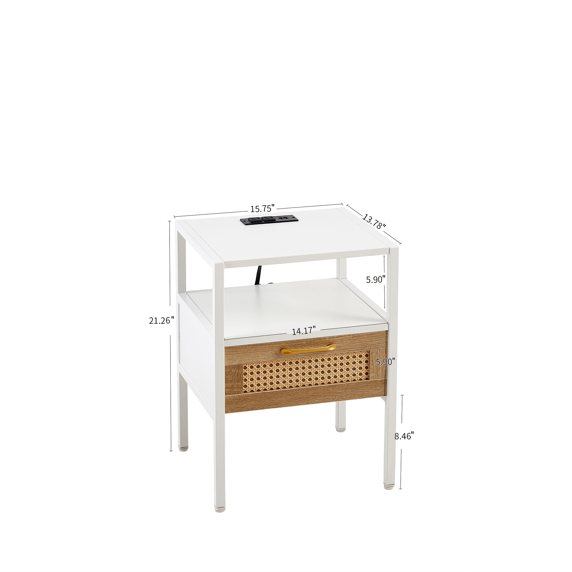 Rattan End Table w/ Power Outlet & USB - 15.75"-American Furniture Outlet