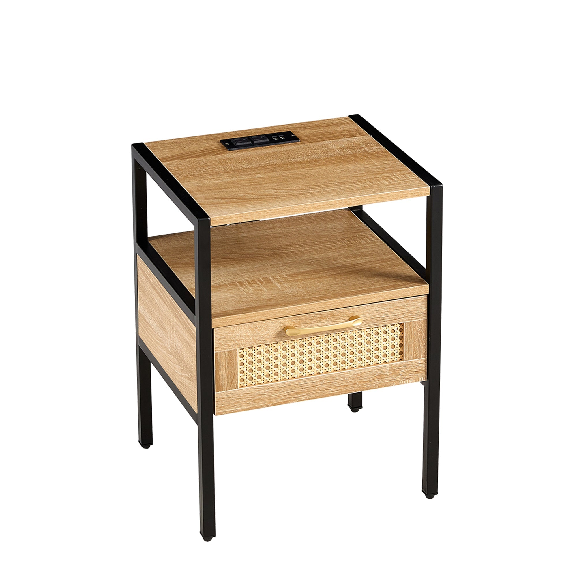 Rattan End Table w/ Power Outlet & USB - 15.75"-American Furniture Outlet