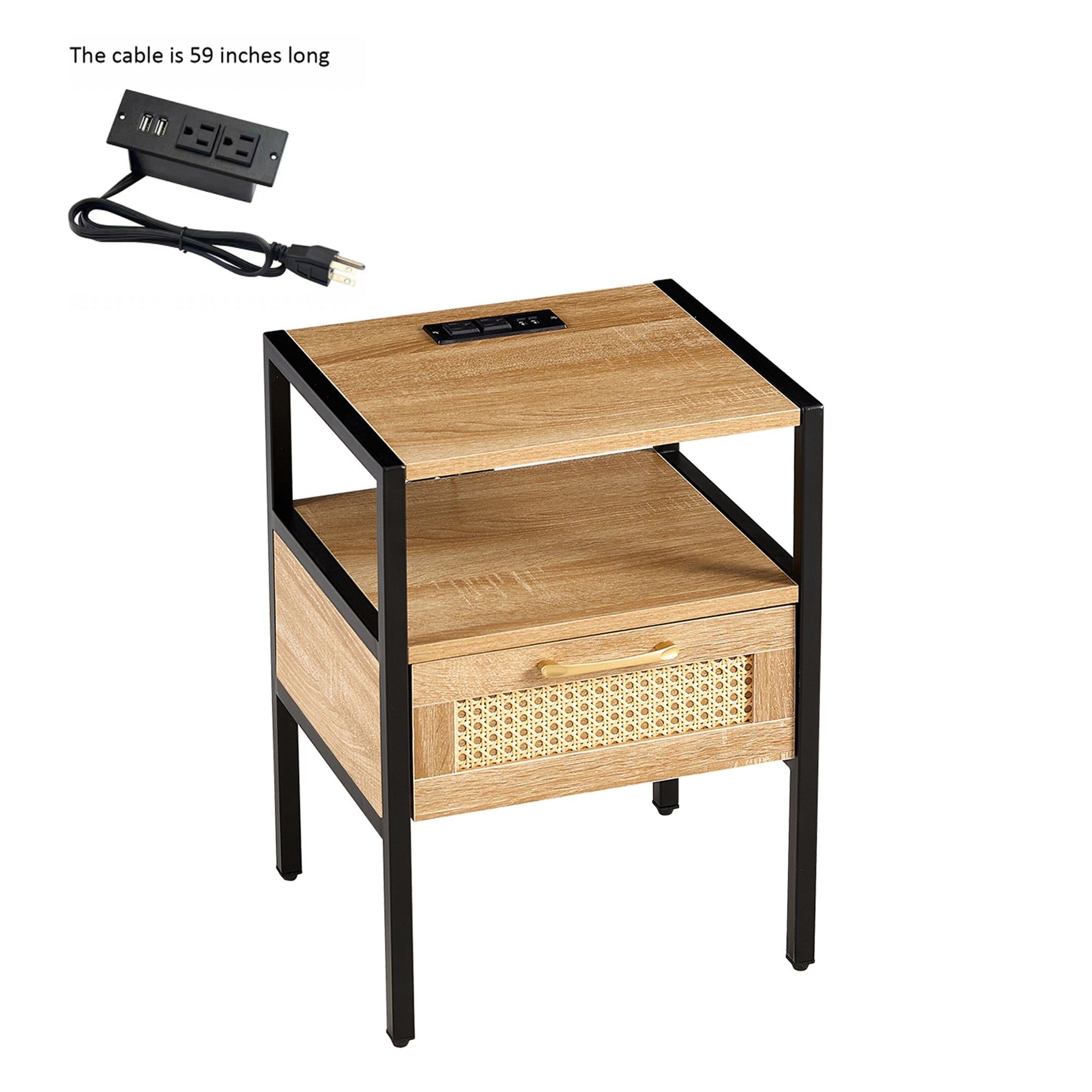 Rattan End Table w/ Power Outlet & USB - 15.75"-American Furniture Outlet