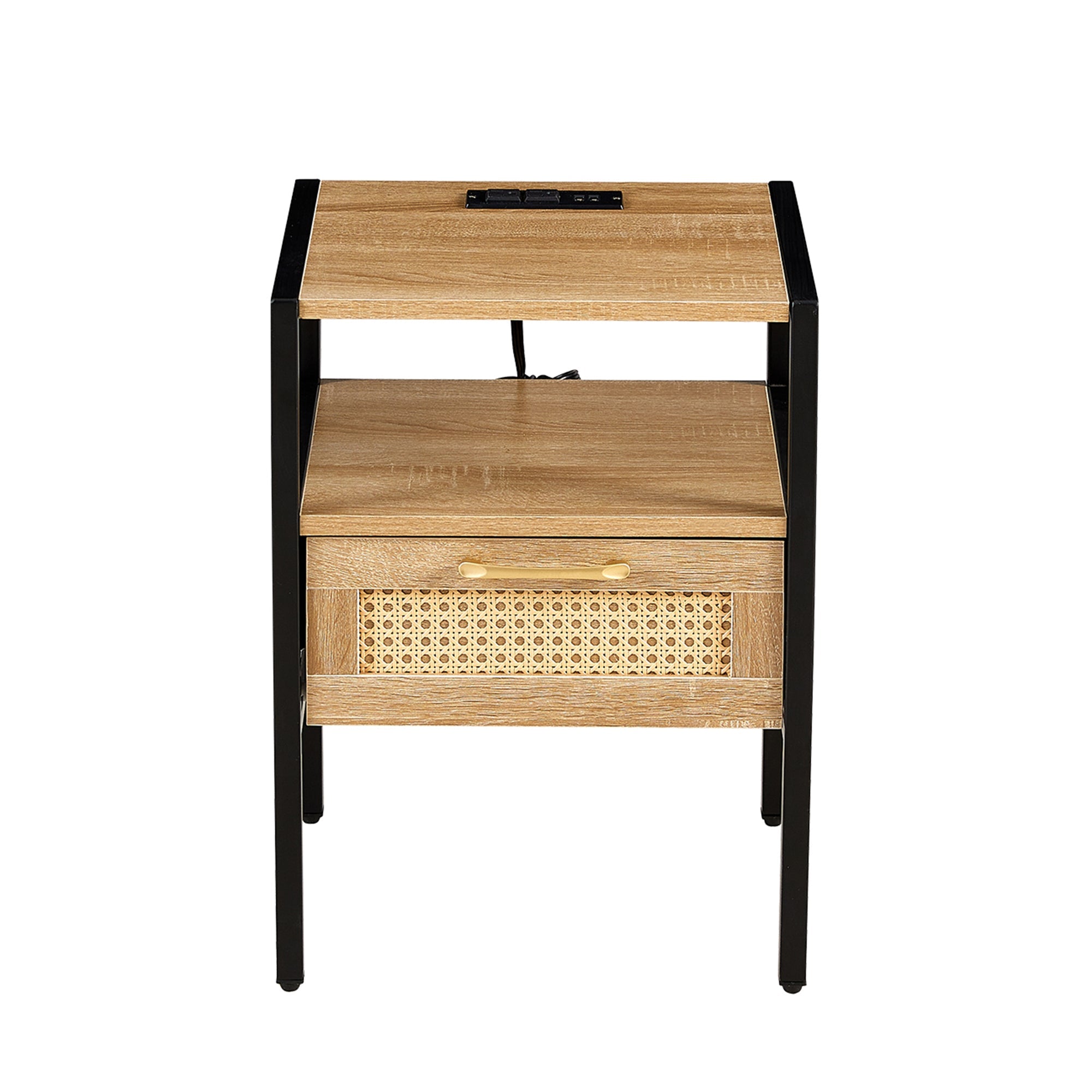 Rattan End Table w/ Power Outlet & USB - 15.75"-American Furniture Outlet