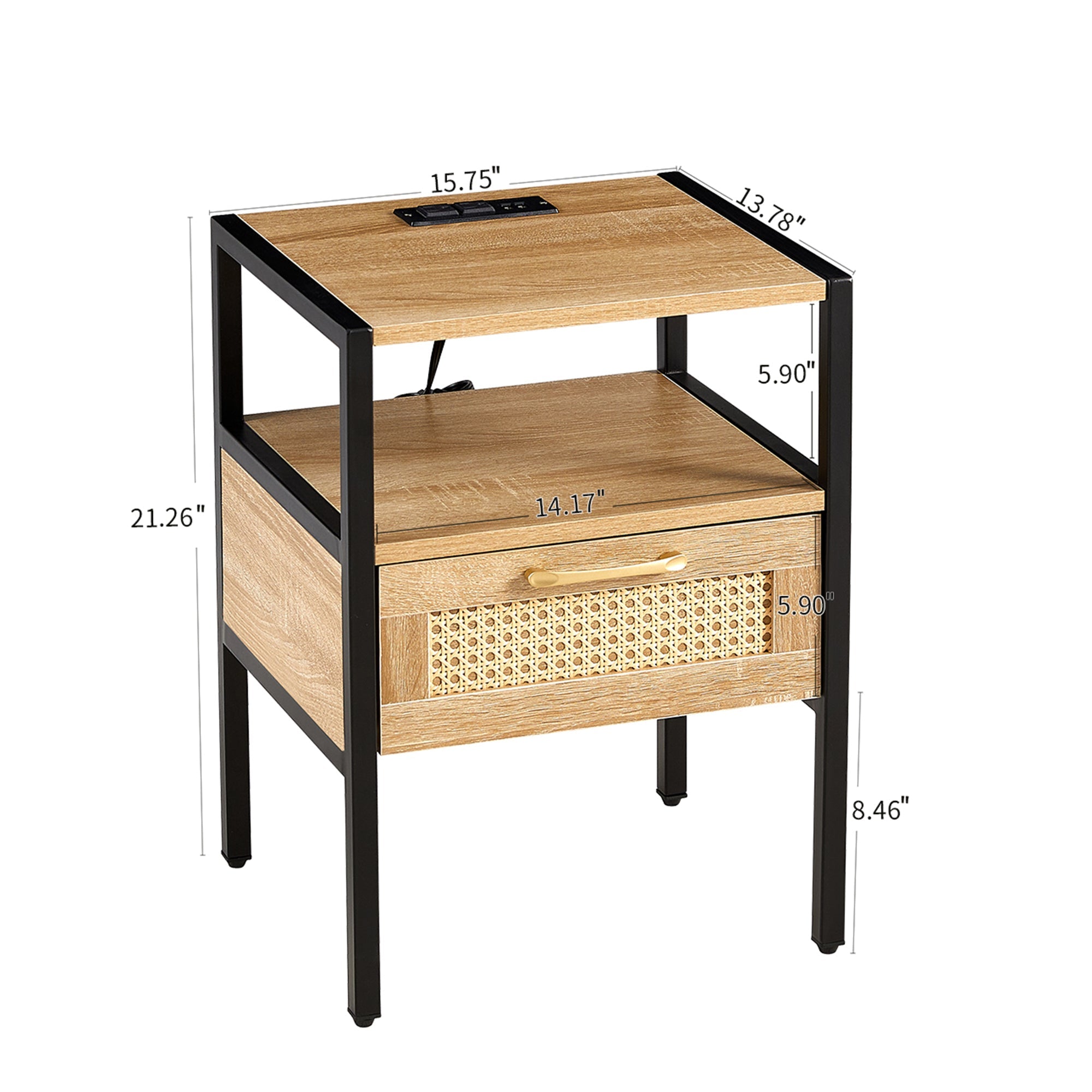 Rattan End Table w/ Power Outlet & USB - 15.75"-American Furniture Outlet
