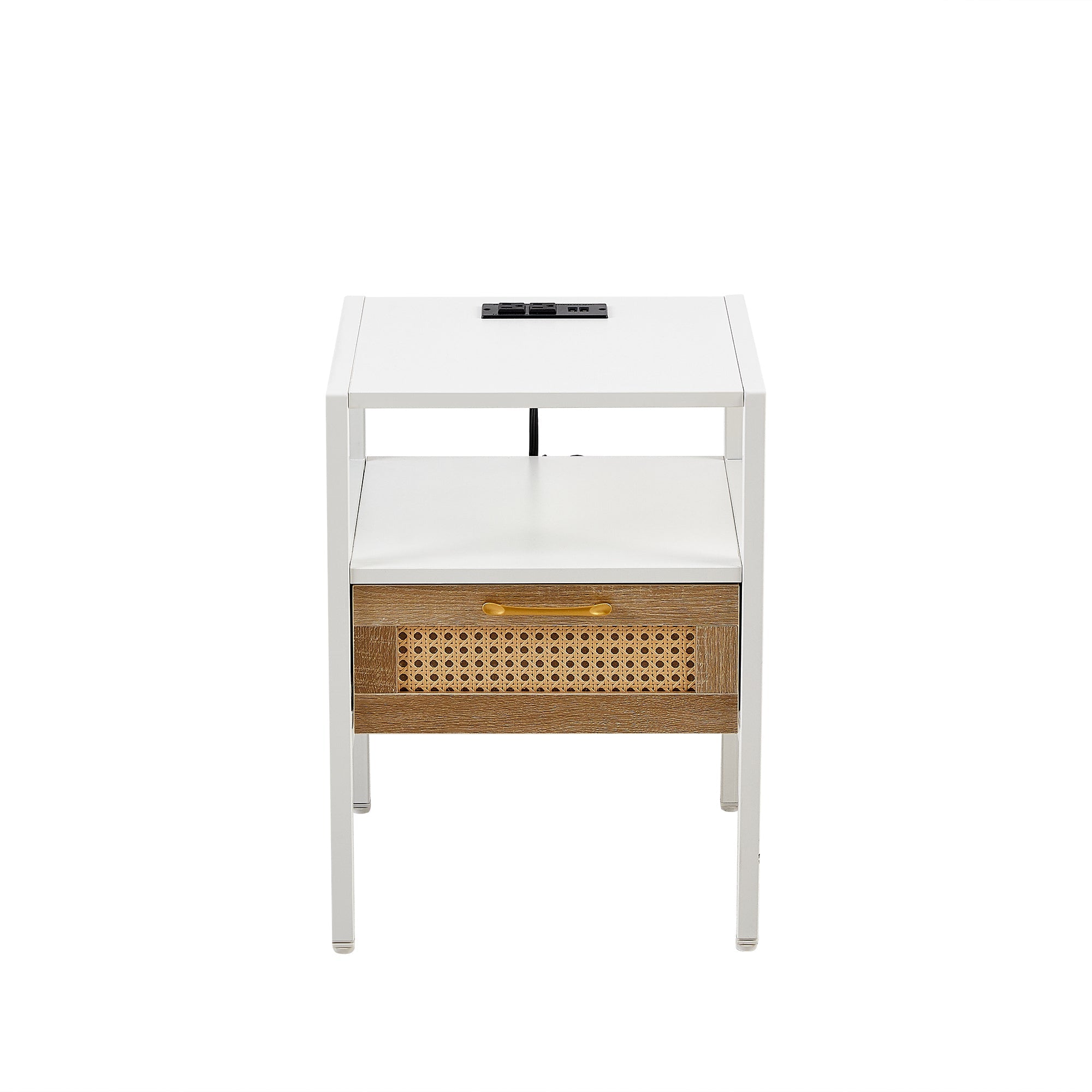 Rattan End Table w/ Power Outlet & USB - 15.75"-American Furniture Outlet