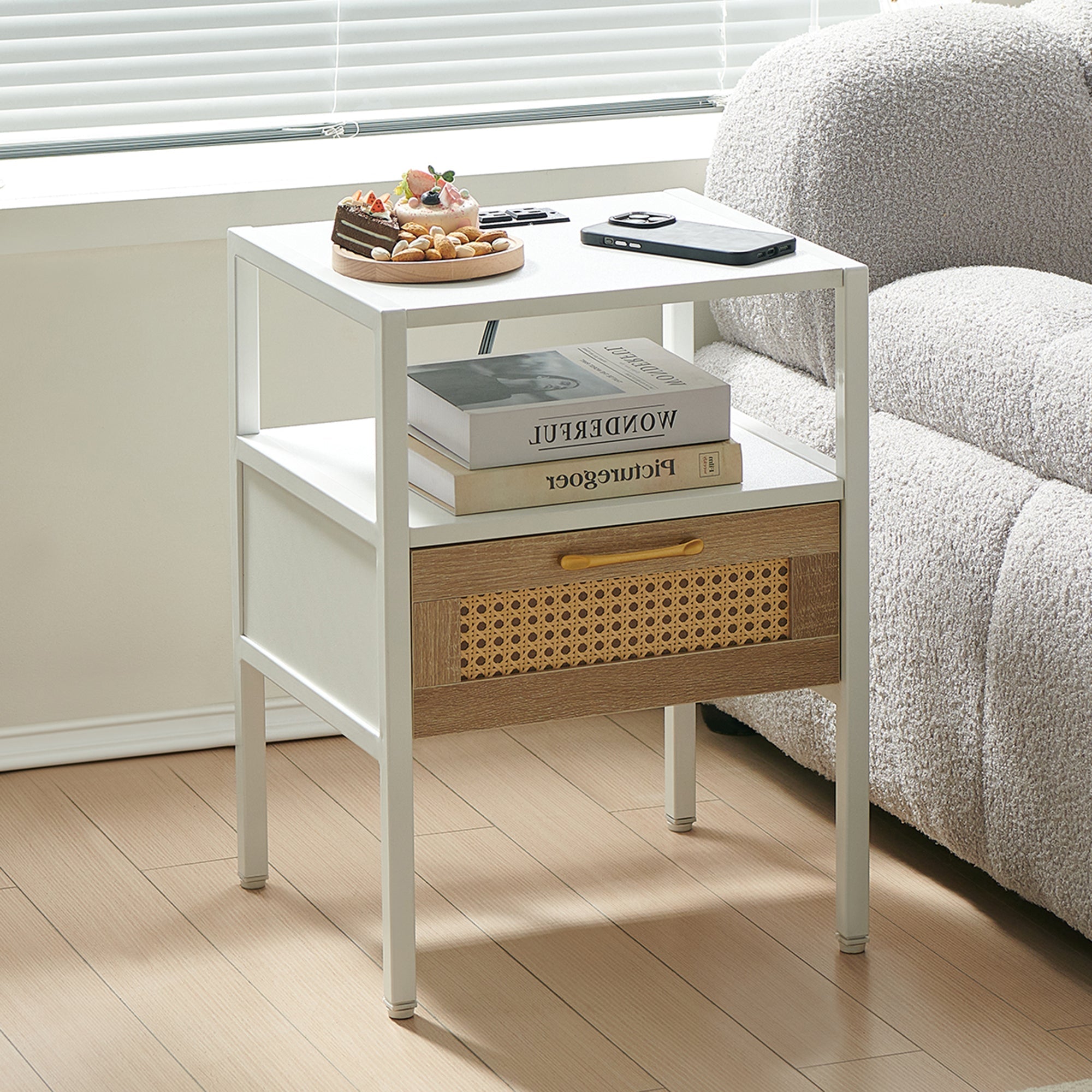 Rattan End Table w/ Power Outlet & USB - 15.75"-American Furniture Outlet
