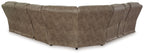 Fossil brown power reclining sectional with track arms and curved chaise end