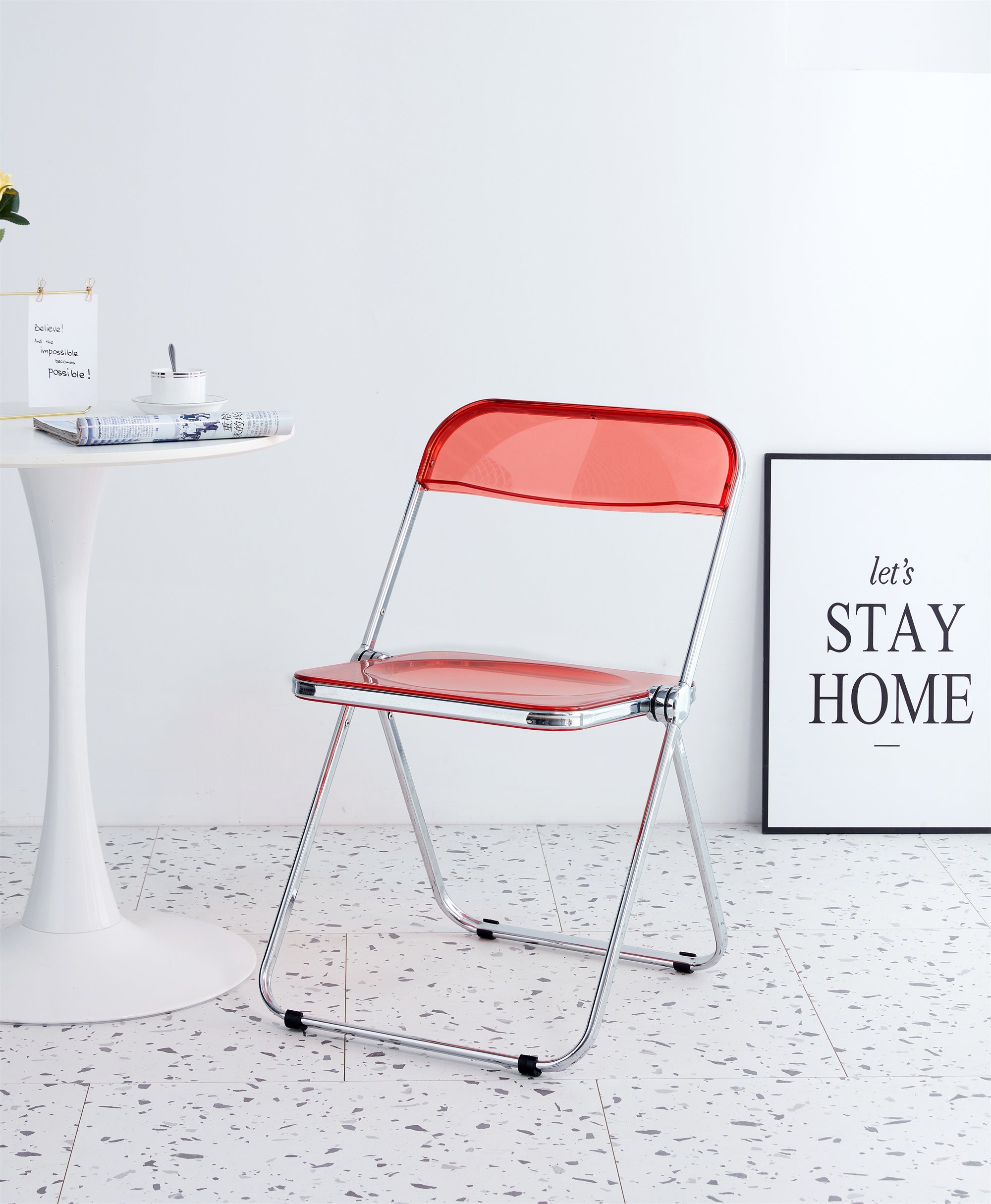 Red Clear Folding Chair - Space-Saving Seating-American Furniture Outlet