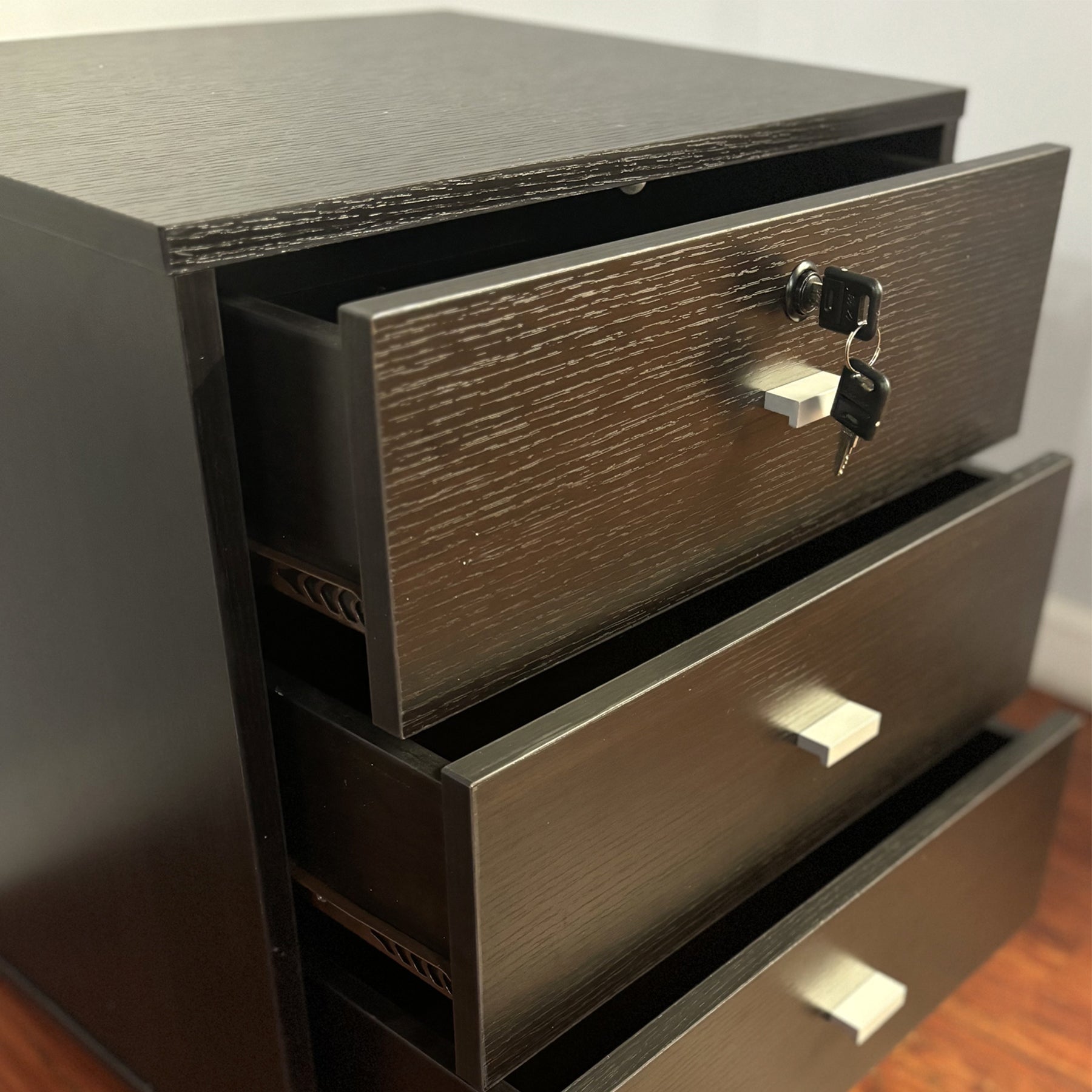Red Cocoa 3-Drawer Nightstand with Lock & Metal Glides-American Furniture Outlet