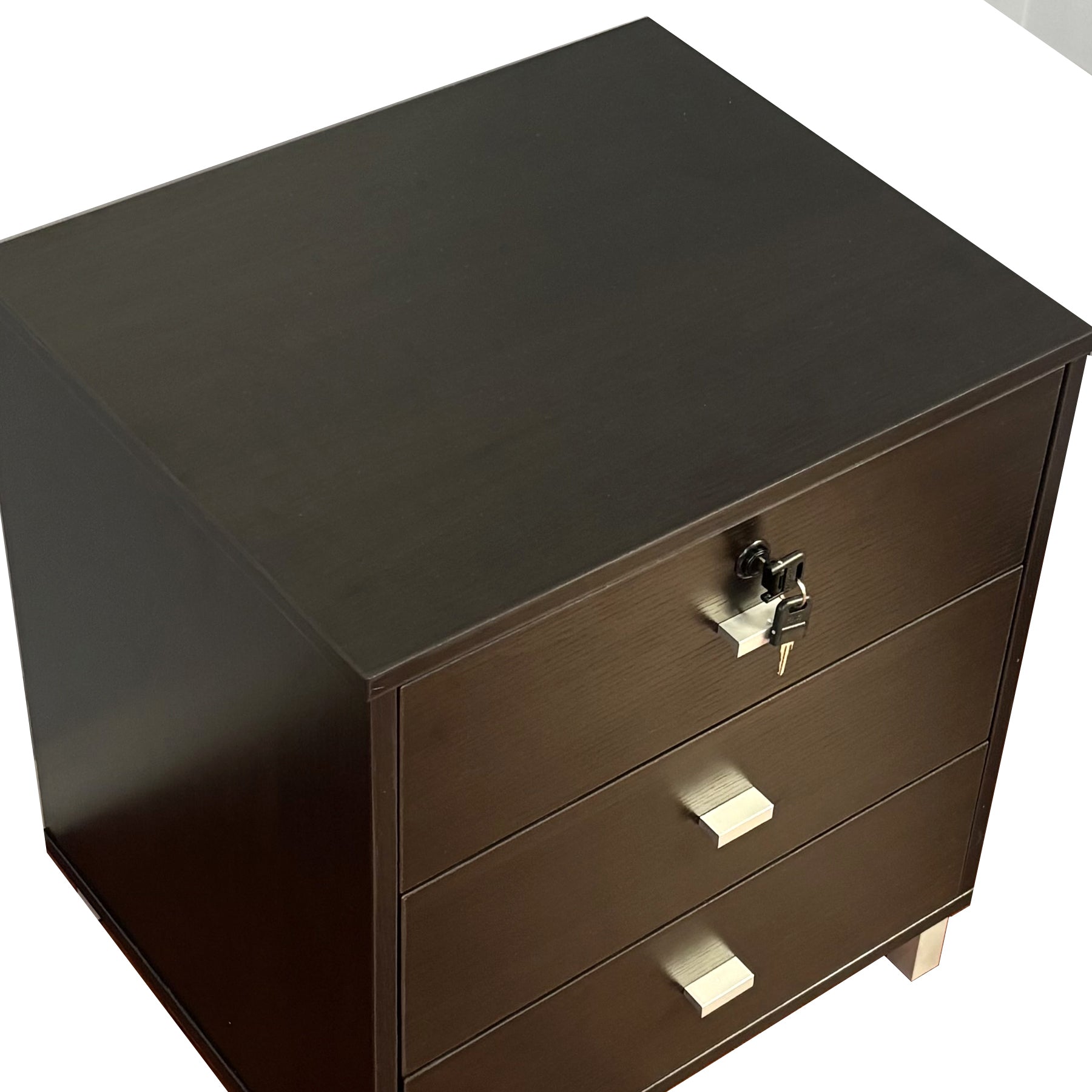 Red Cocoa 3-Drawer Nightstand with Lock & Metal Glides-American Furniture Outlet