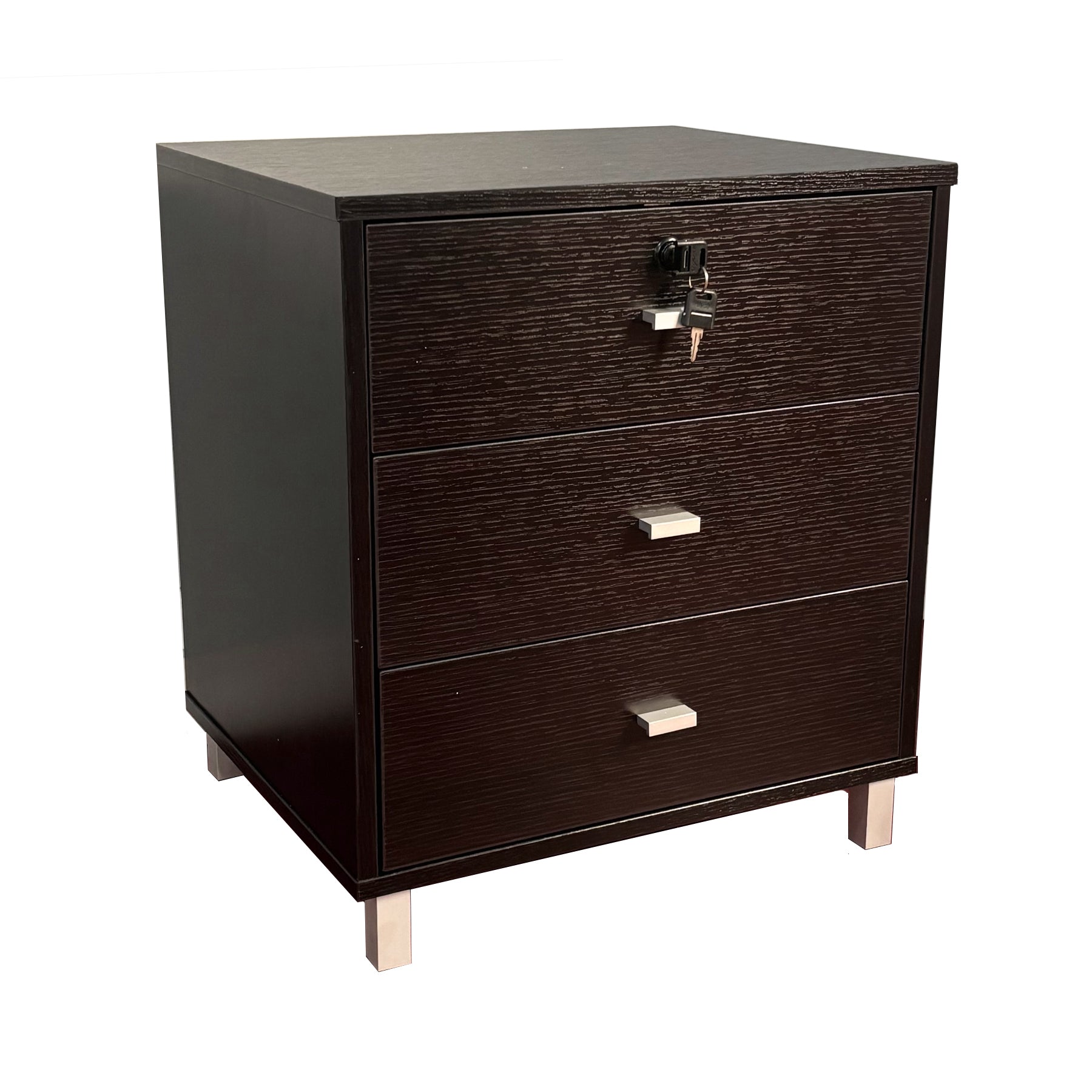 Red Cocoa 3-Drawer Nightstand with Lock & Metal Glides-American Furniture Outlet