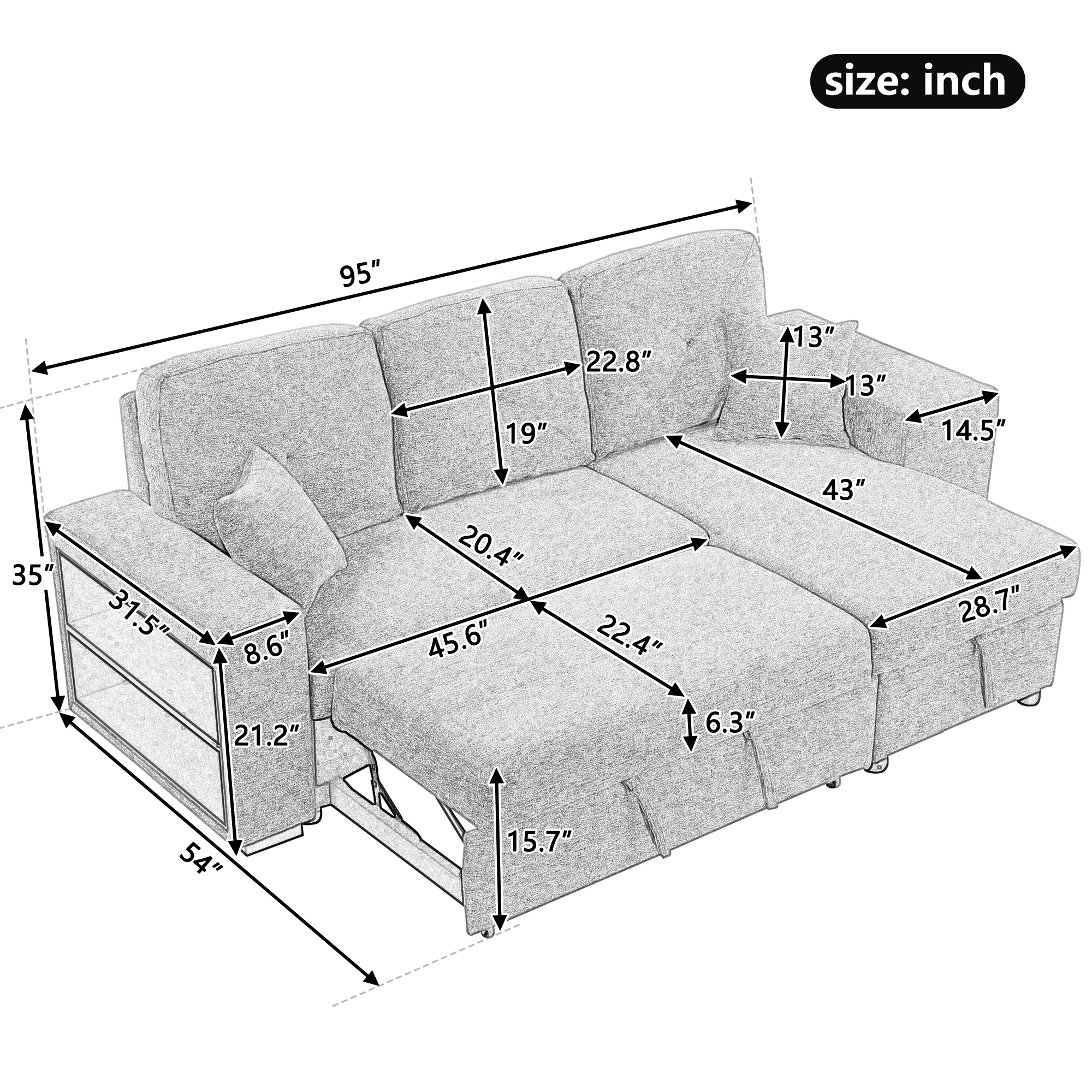 Reversible Sleeper Sectional Sofa Bed with Side Shelf and 2 Stools | Pull-Out L-Shaped Sofa Bed | Corner Sofa-Bed with Storage Chaise | Left/Right Hand for Living Room | Blue Black-American Furniture Outlet