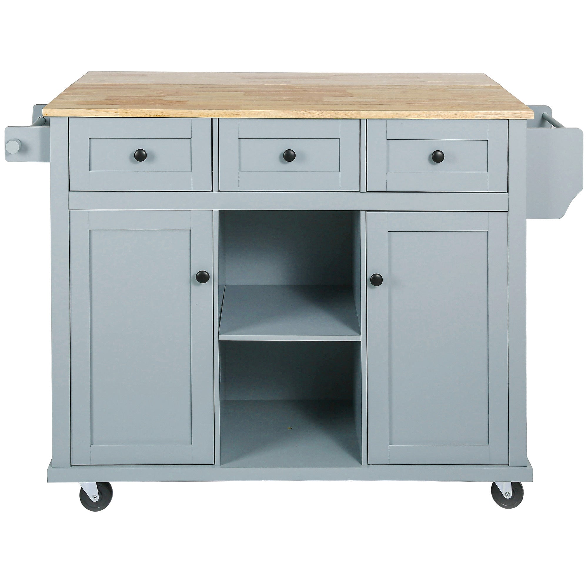 Rolling Kitchen Cart Island w/ Drop Leaf & Storage - Grey Blue-American Furniture Outlet