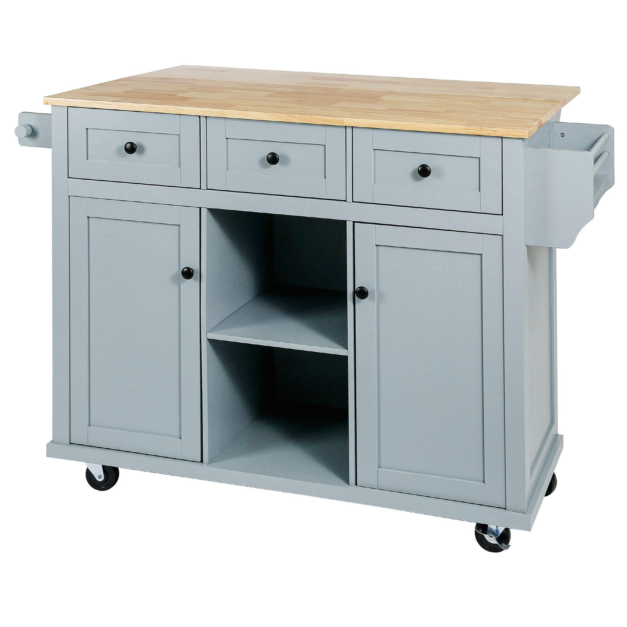 Rolling Kitchen Cart Island w/ Drop Leaf & Storage - Grey Blue-American Furniture Outlet