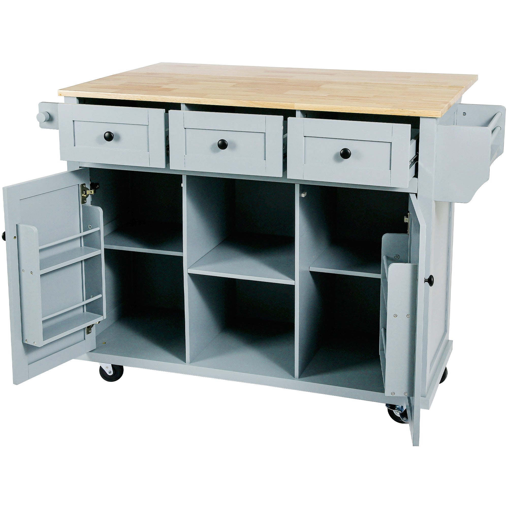 Rolling Kitchen Cart Island w/ Drop Leaf & Storage - Grey Blue-American Furniture Outlet