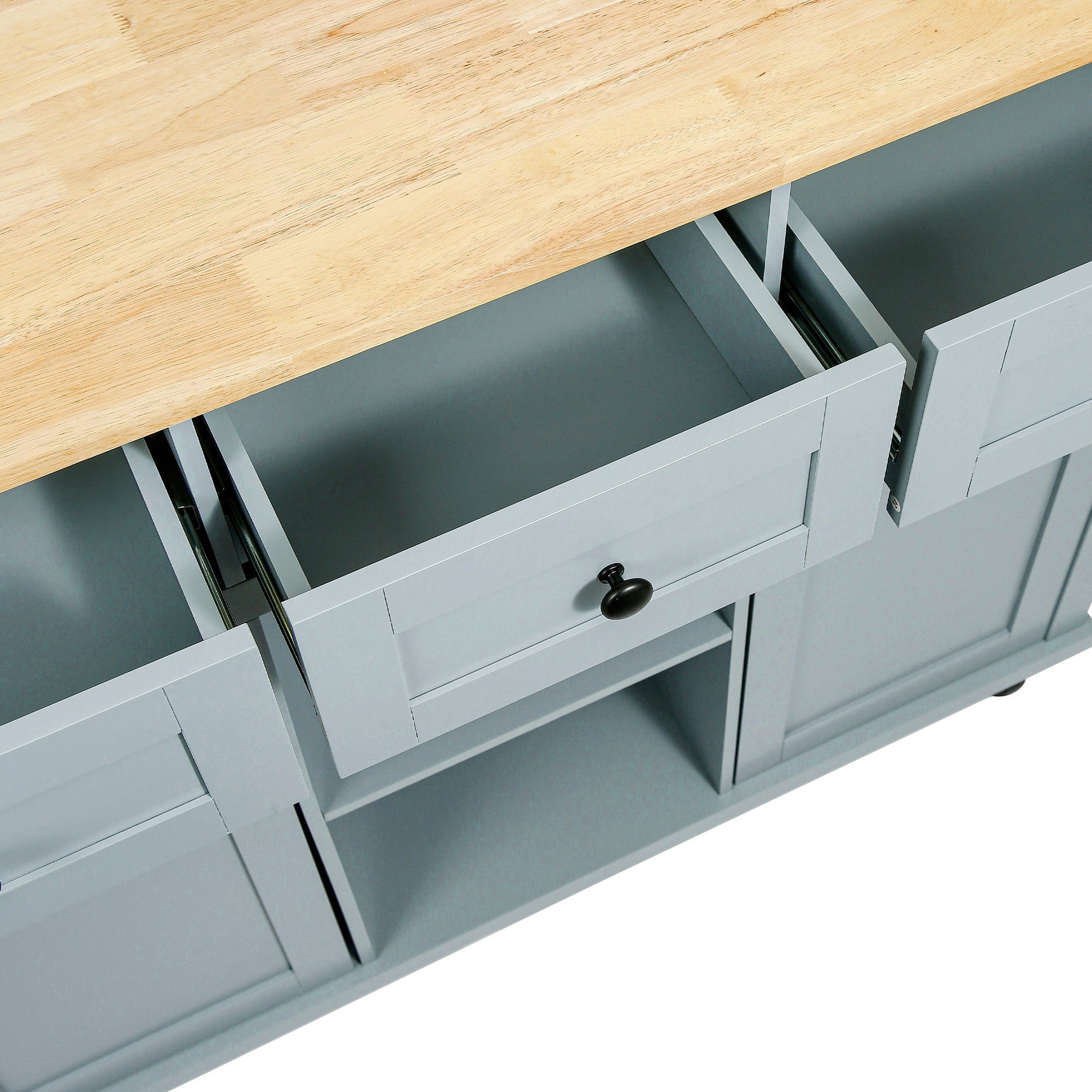 Rolling Kitchen Cart Island w/ Drop Leaf & Storage - Grey Blue-American Furniture Outlet