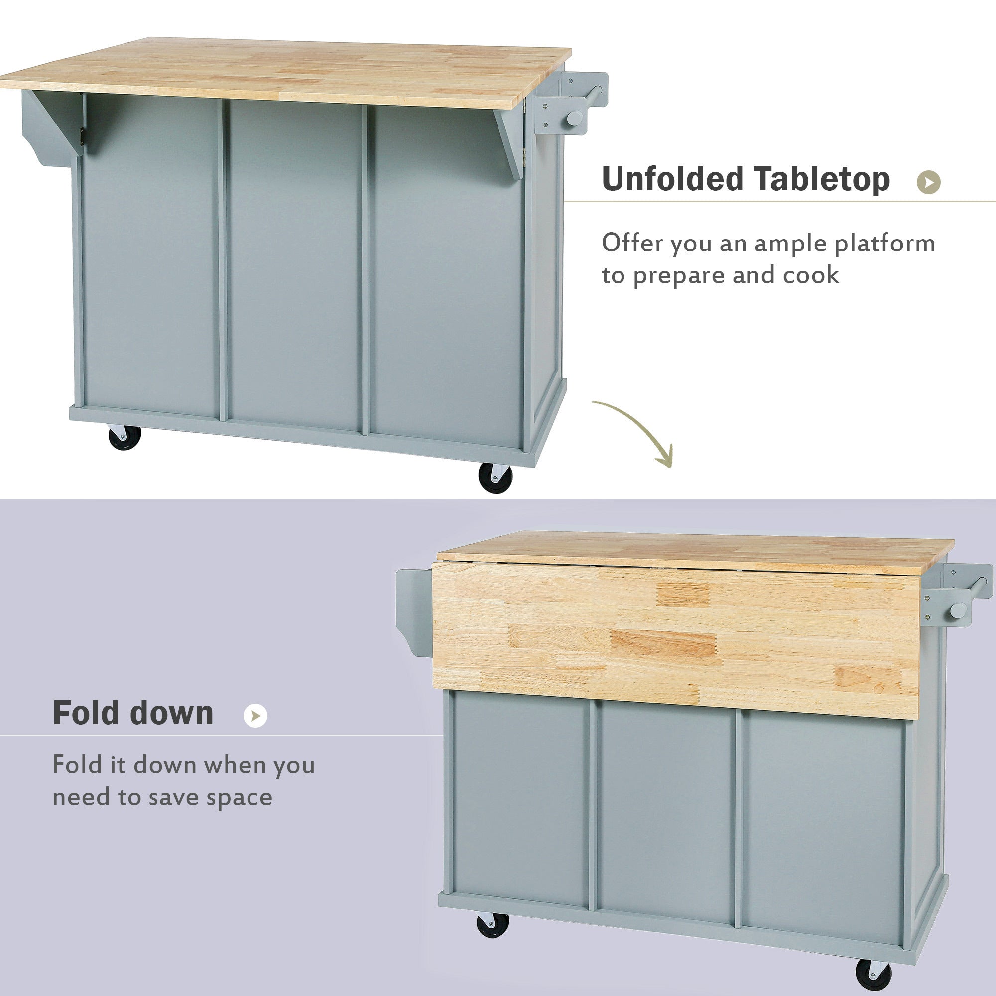 Rolling Kitchen Cart Island w/ Drop Leaf & Storage - Grey Blue-American Furniture Outlet