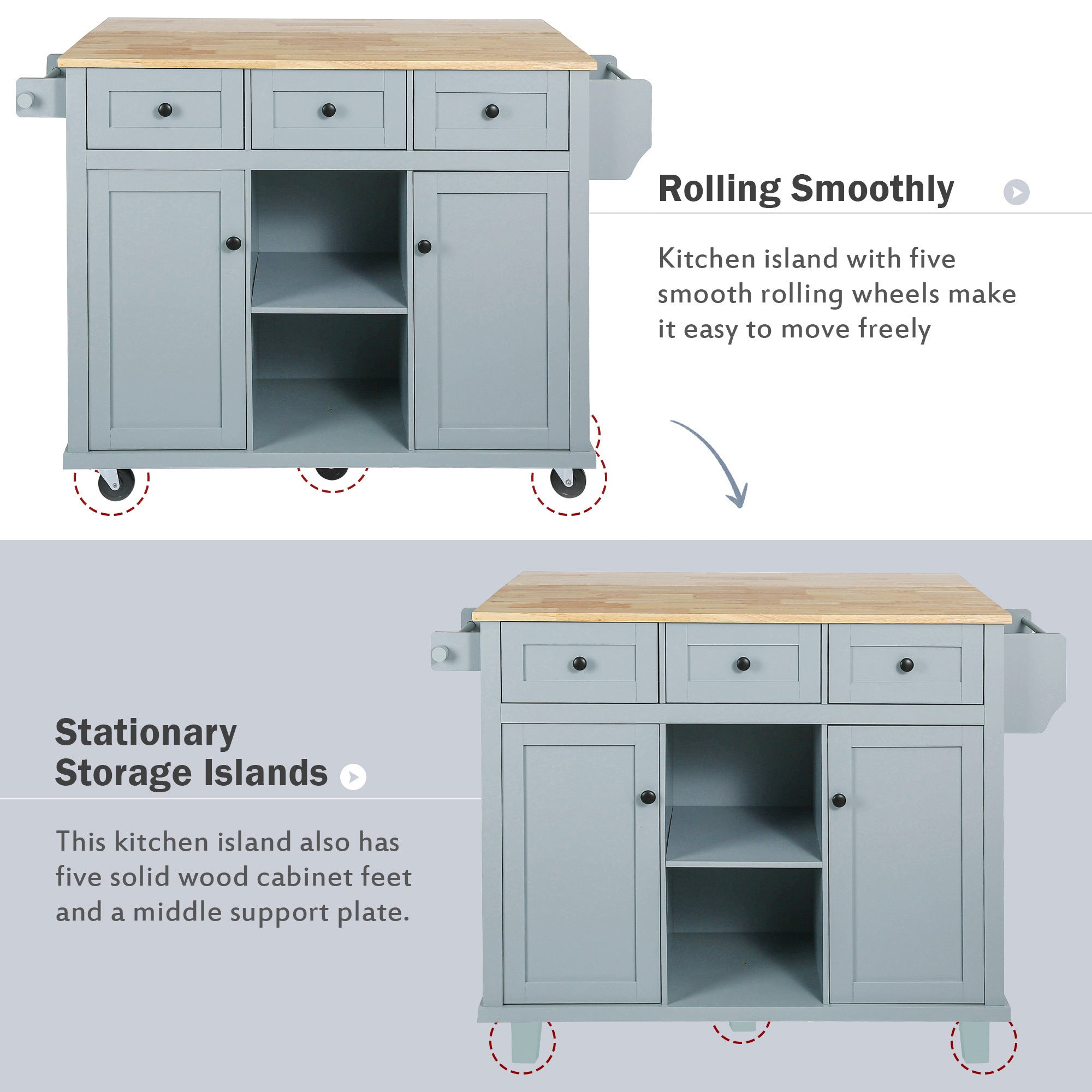 Rolling Kitchen Cart Island w/ Drop Leaf & Storage - Grey Blue-American Furniture Outlet