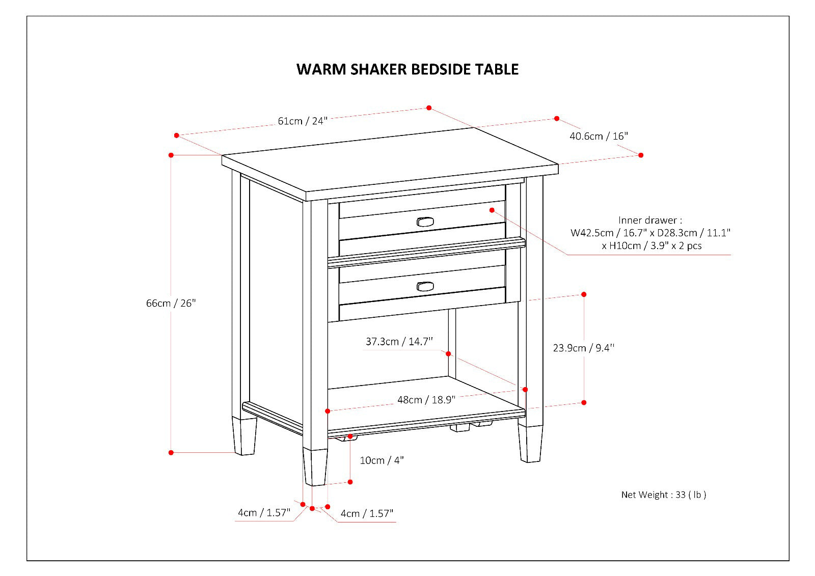 Russet Brown Warm Shaker Bedside Table-American Furniture Outlet