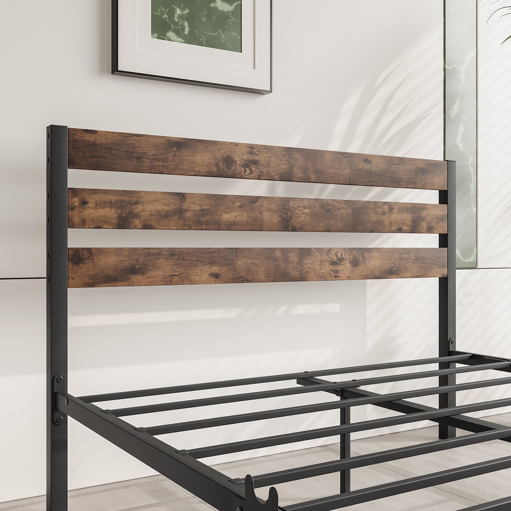 Rustic Full Platform Bed Frame with Headboard - No Box Spring Needed-American Furniture Outlet
