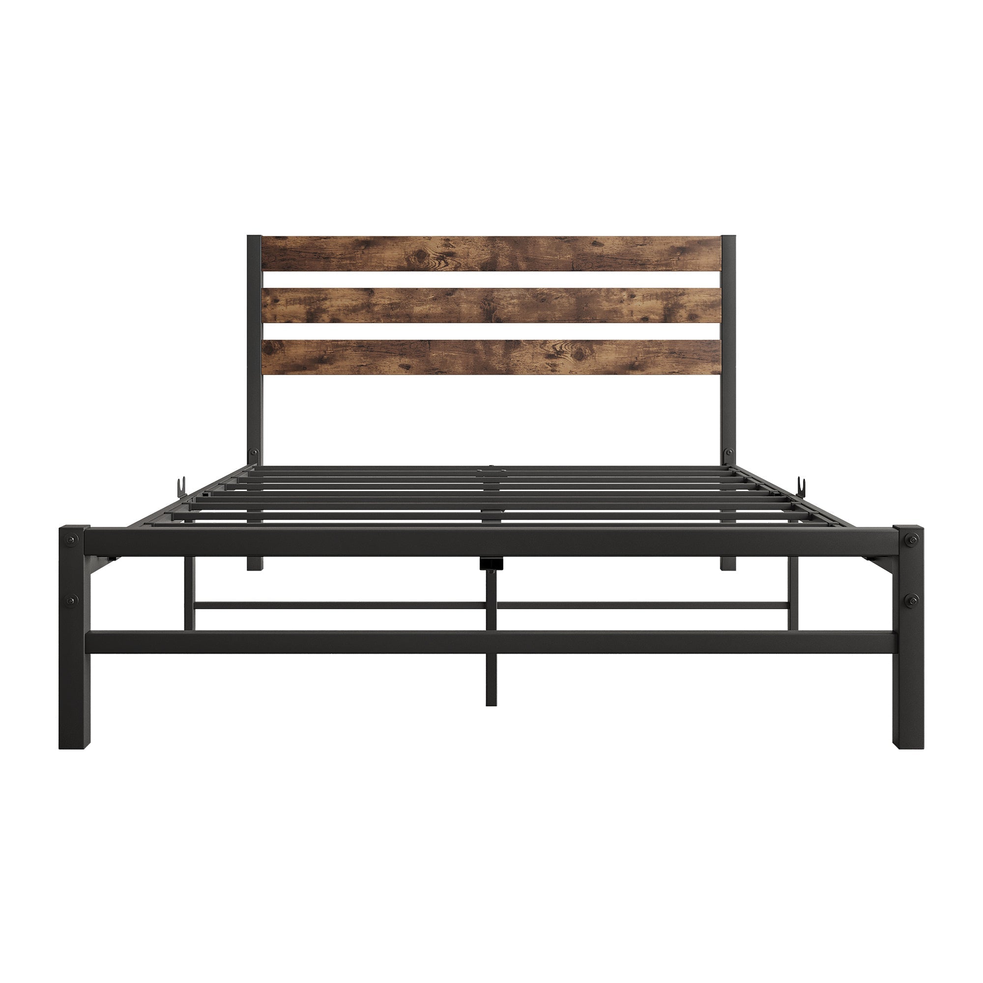 Rustic Full Platform Bed Frame with Headboard - No Box Spring Needed-American Furniture Outlet