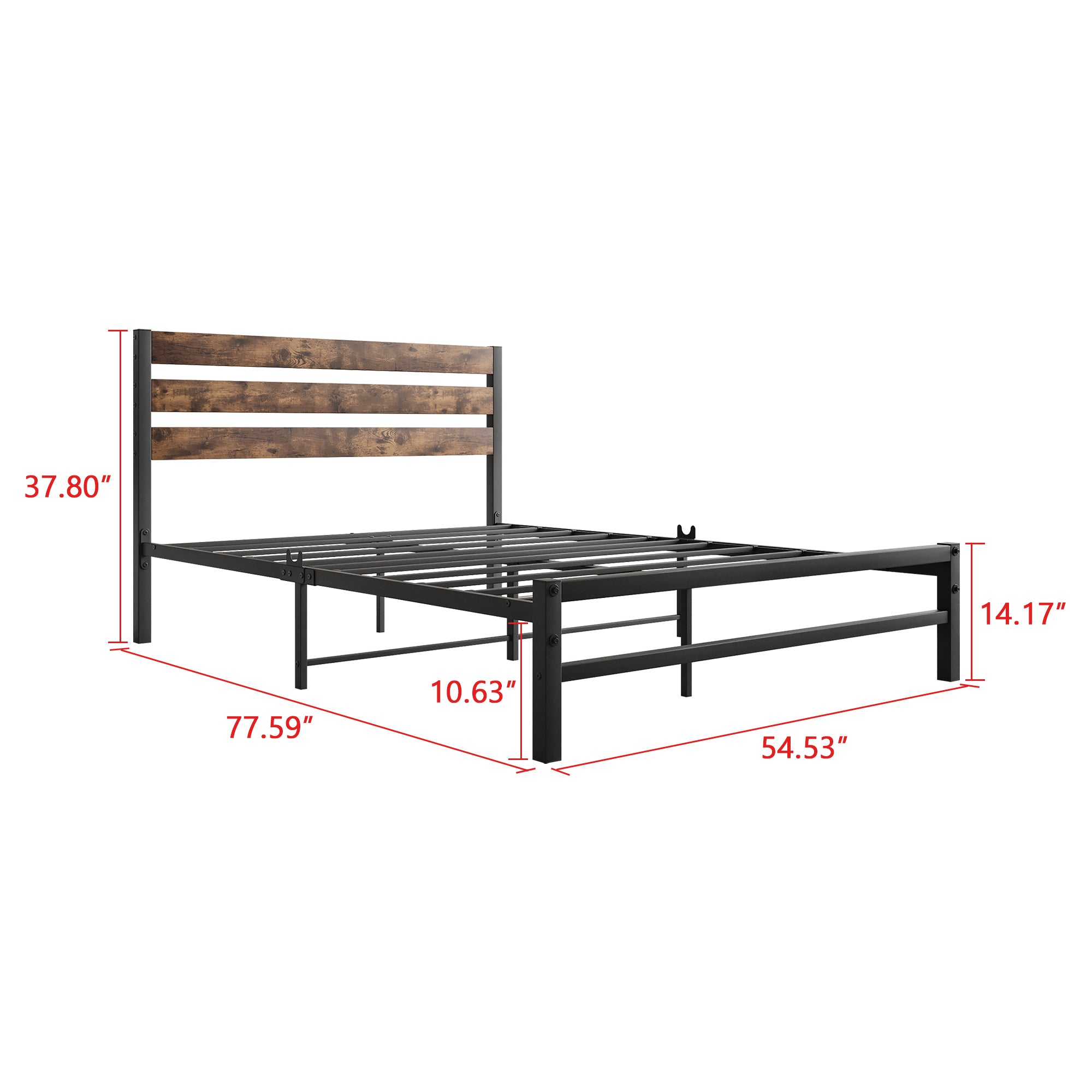 Rustic Full Platform Bed Frame with Headboard - No Box Spring Needed-American Furniture Outlet