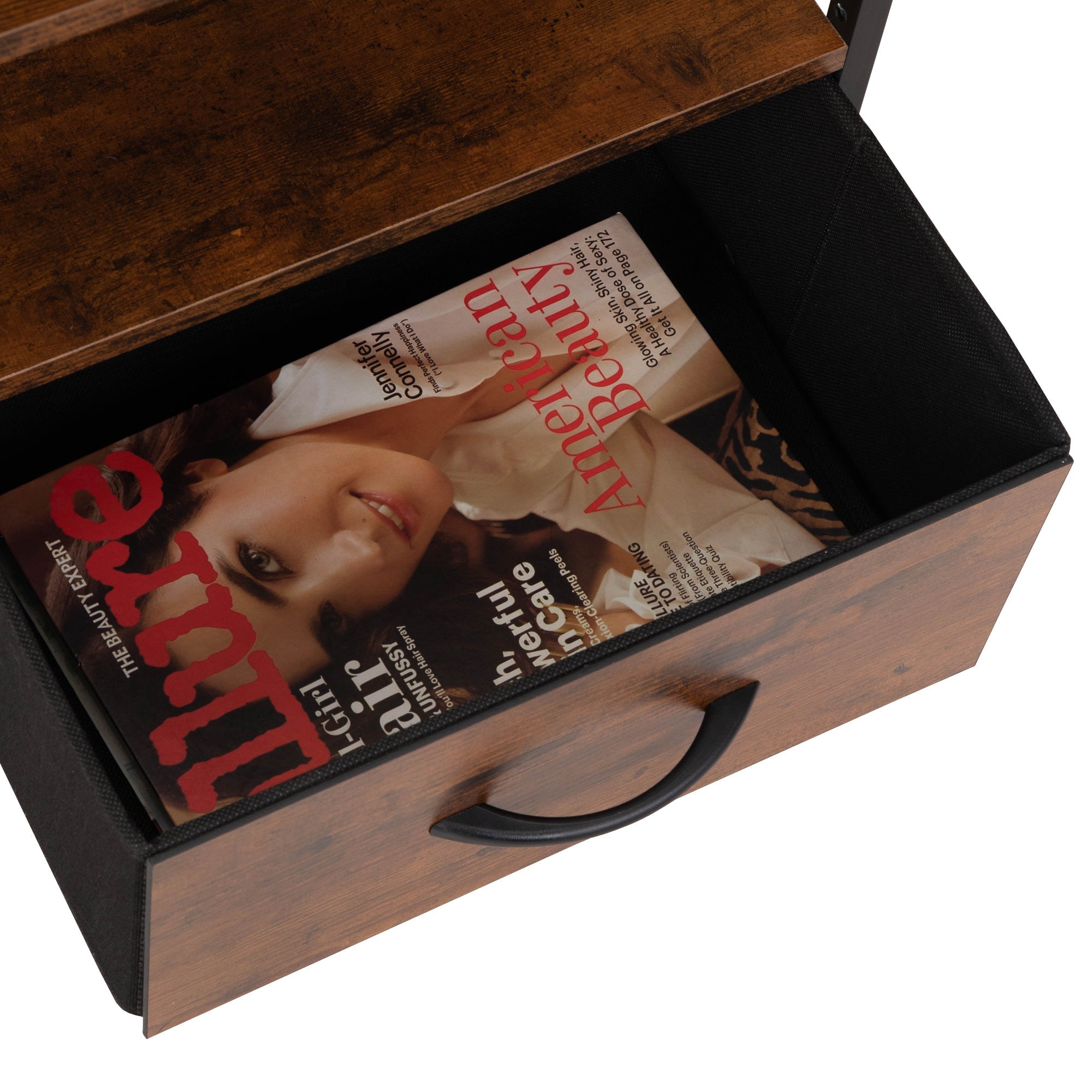 Rustic Nightstand w/ Drawer, Shelf, USB Ports & LED Lights-American Furniture Outlet