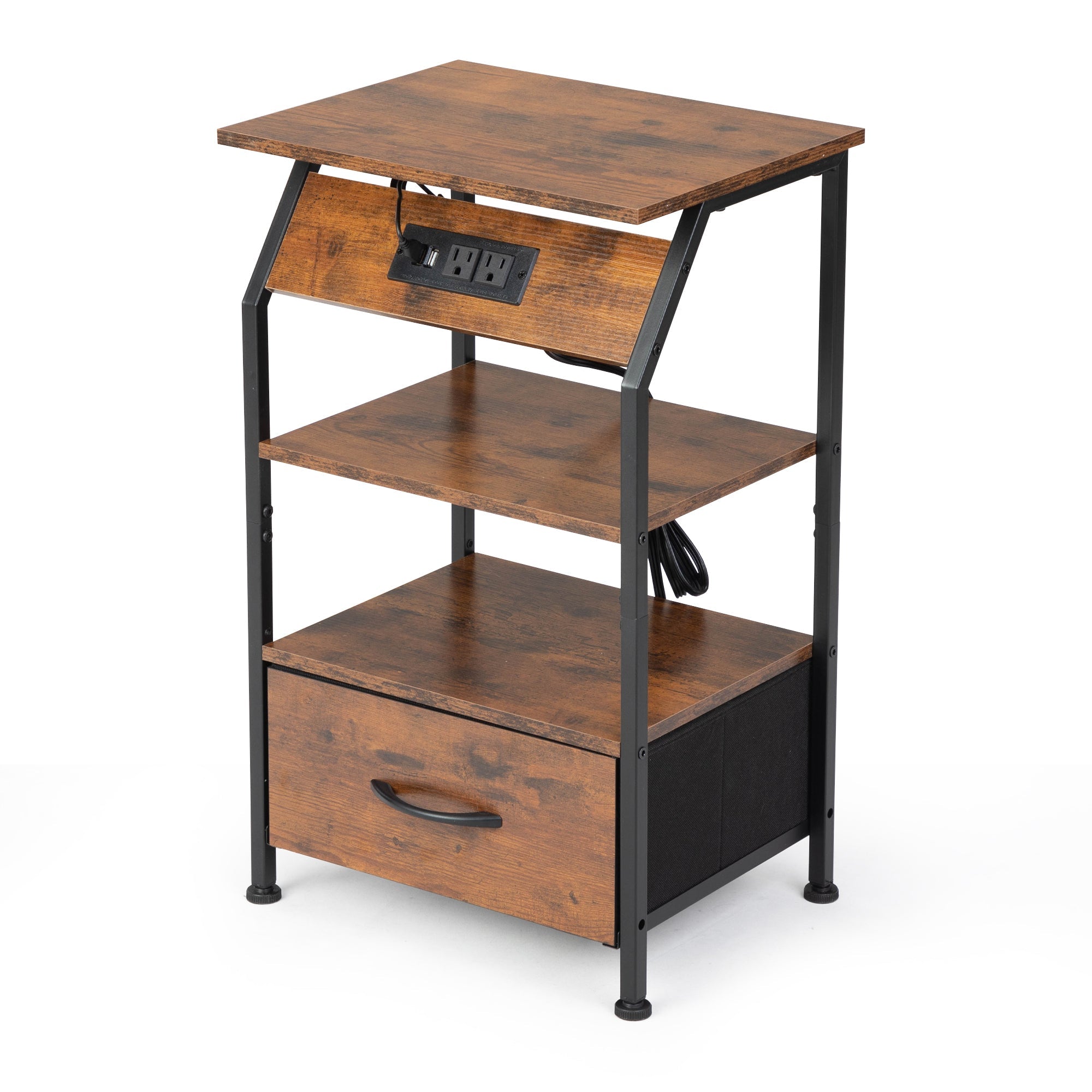 Rustic Nightstand w/ Drawer, Shelf, USB Ports & LED Lights-American Furniture Outlet