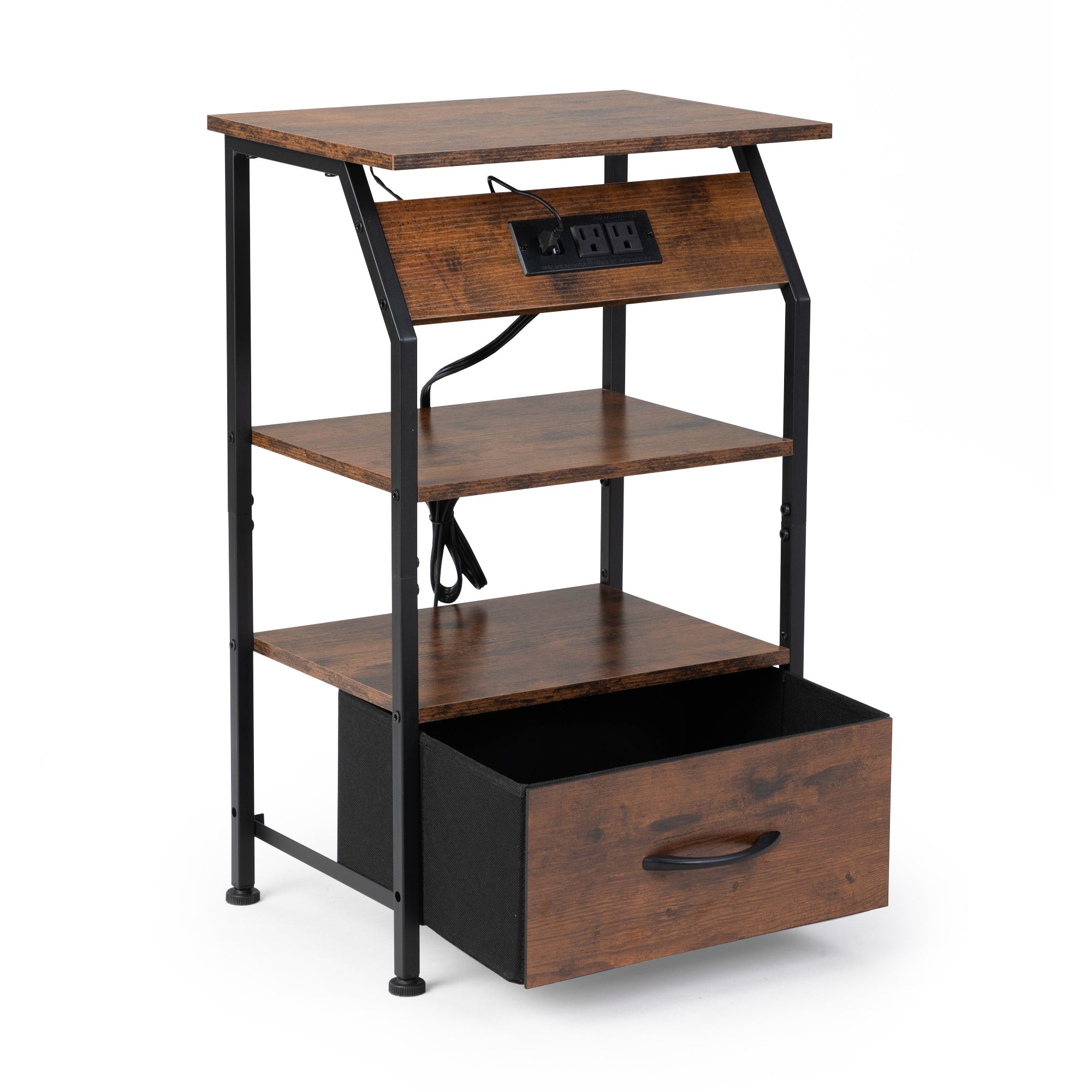 Rustic Nightstand w/ Drawer, Shelf, USB Ports & LED Lights-American Furniture Outlet