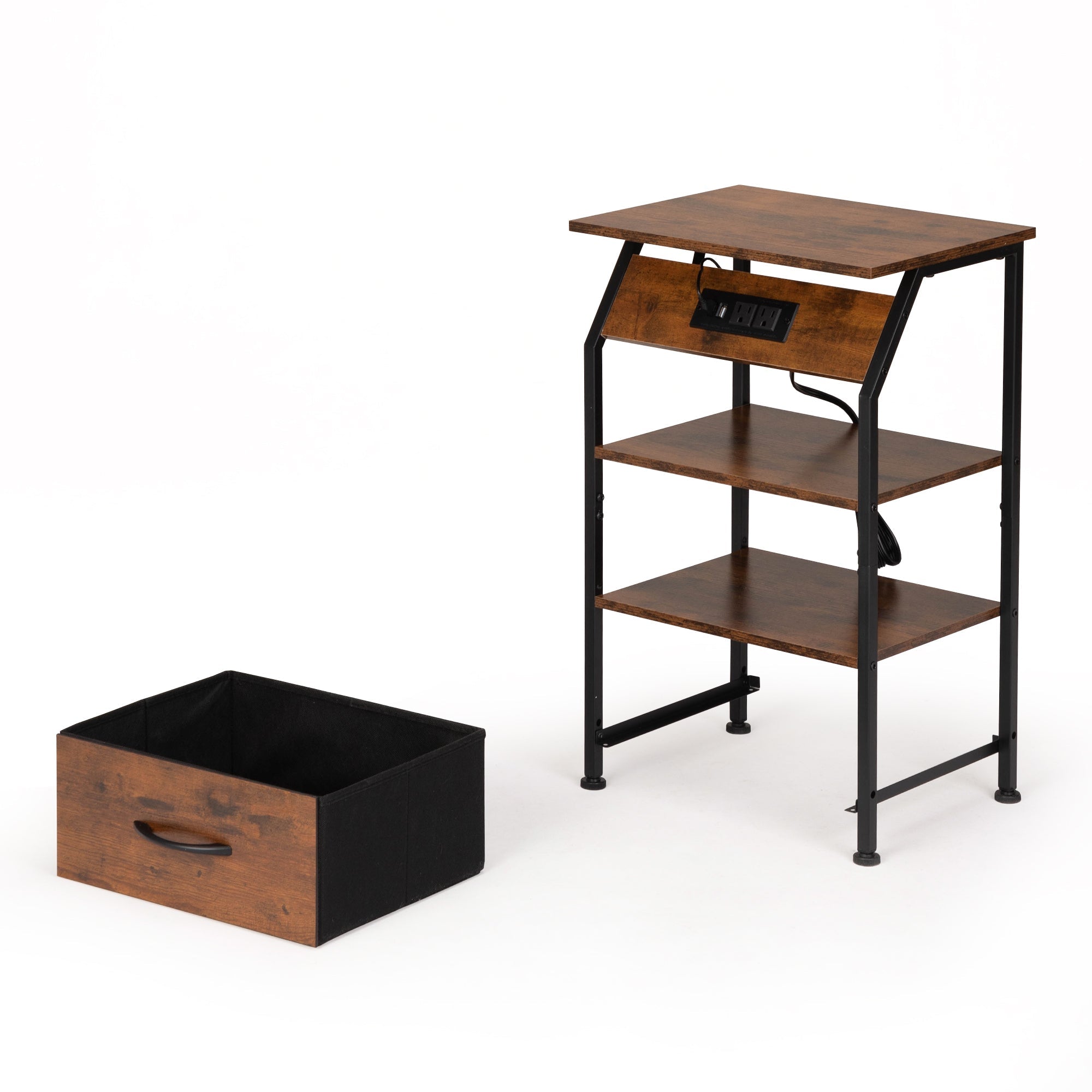 Rustic Nightstand w/ Drawer, Shelf, USB Ports & LED Lights-American Furniture Outlet