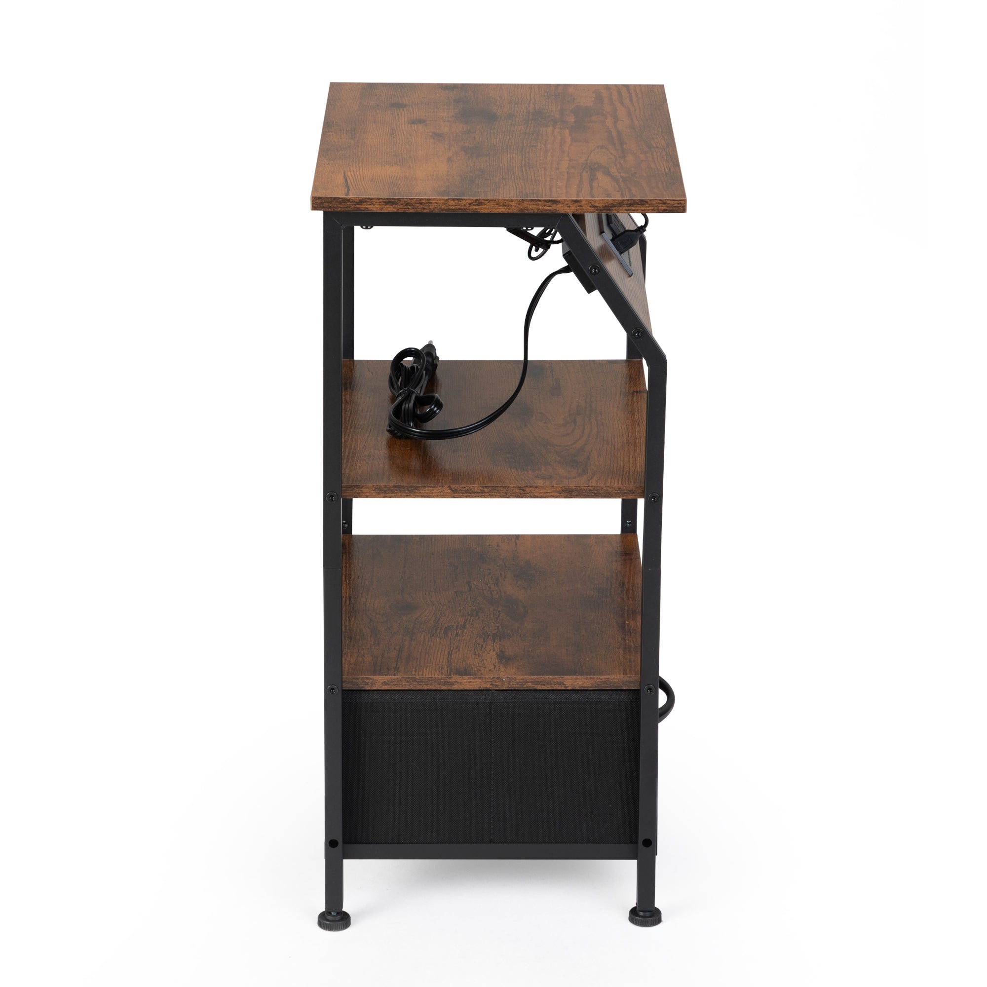 Rustic Nightstand w/ Drawer, Shelf, USB Ports & LED Lights-American Furniture Outlet