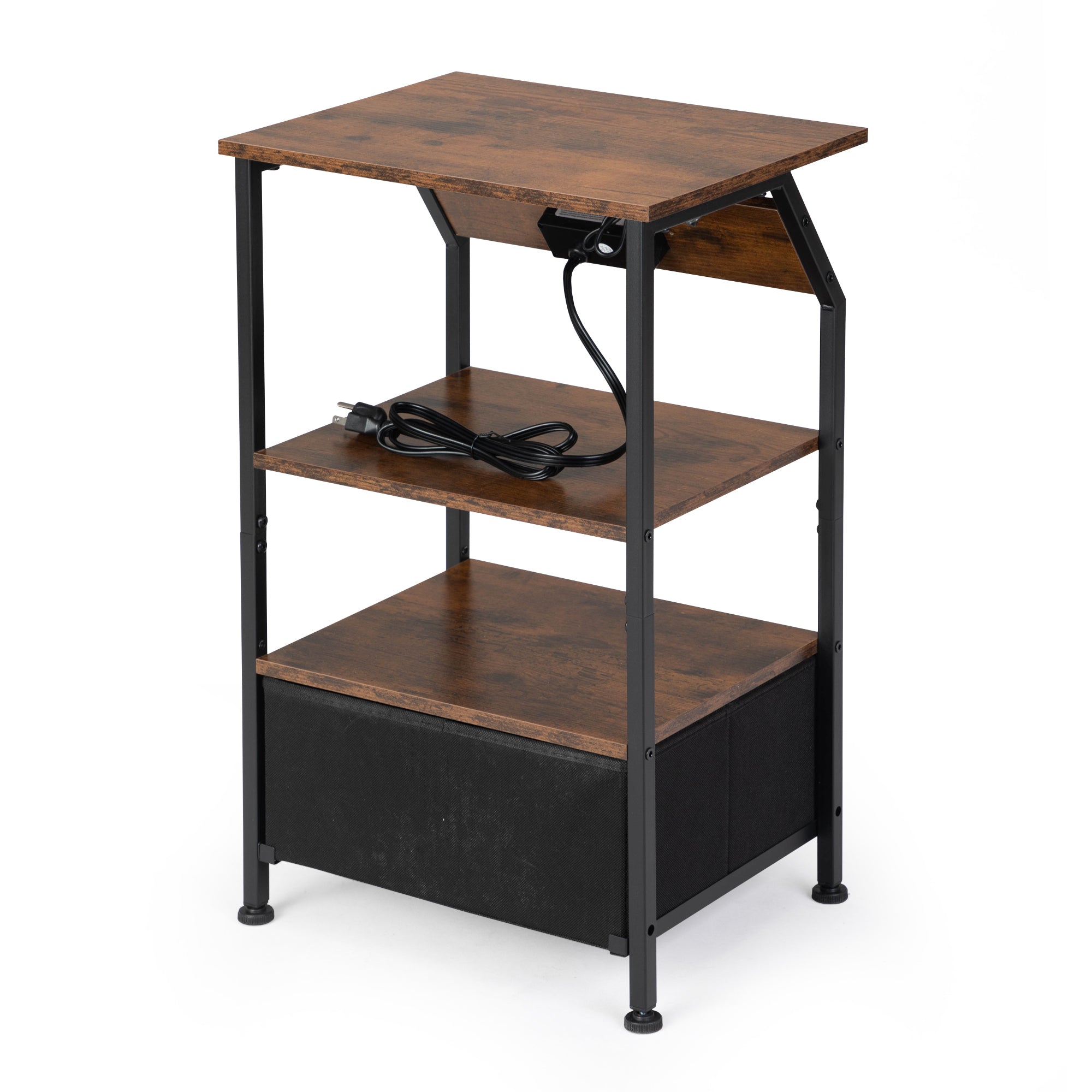 Rustic Nightstand w/ Drawer, Shelf, USB Ports & LED Lights-American Furniture Outlet