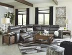 Gray power reclining sectional with chaise lounge and multiple reclining seats
